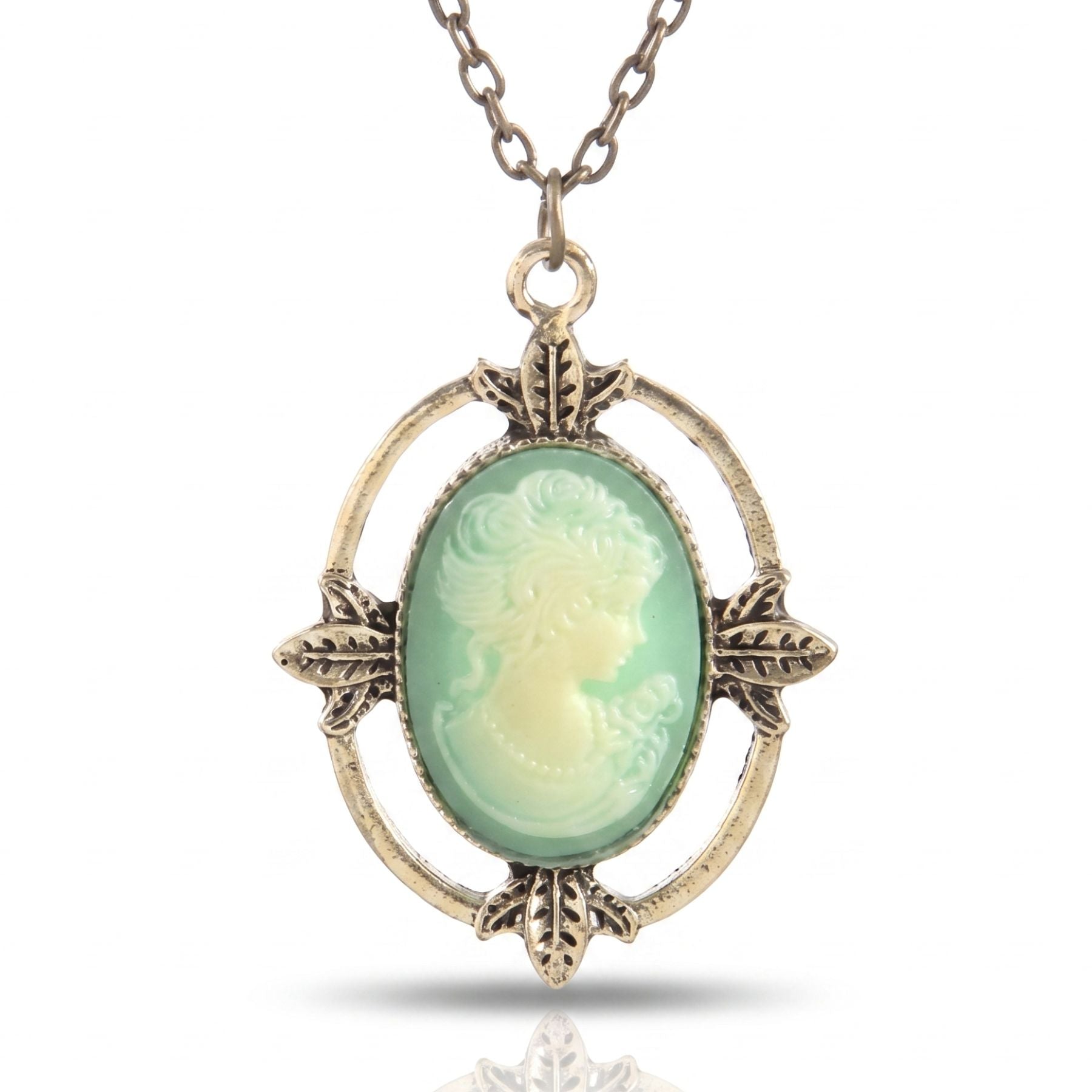 Collana Vampire Diaries da donna, in lega metallica, ciondolo ovale verde turchese
