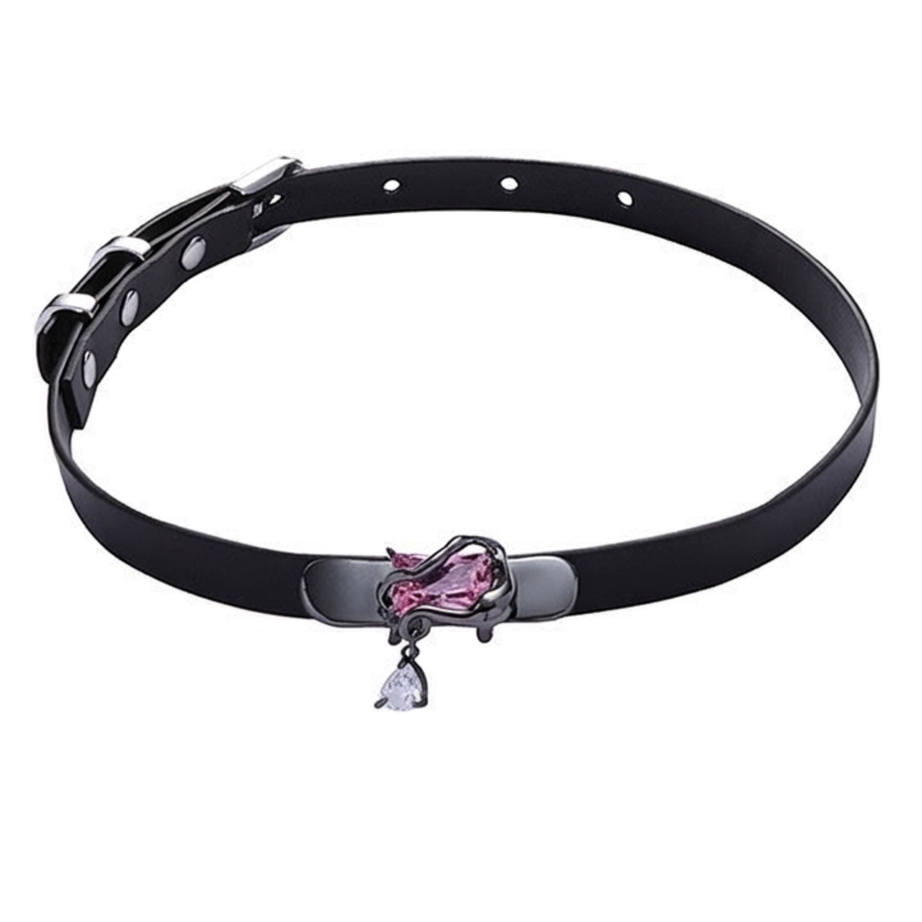 Collier ras-du-cou gothique pour femme, en simili cuir noir, avec cristal décoratif