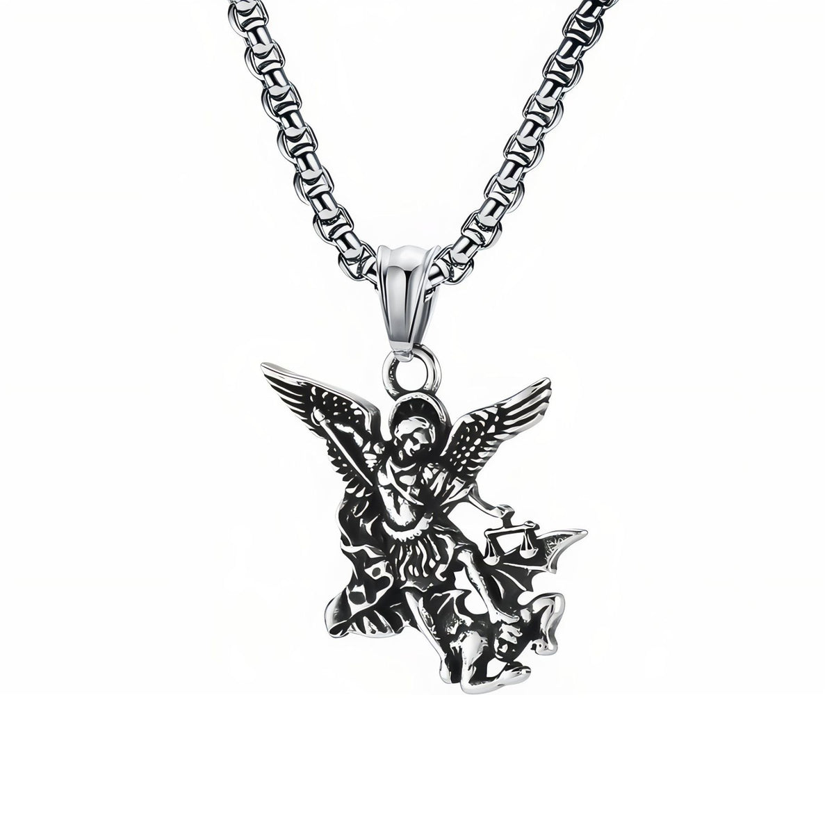 Collier ange guerrier ailé pour homme, en acier inoxydable, style religieux