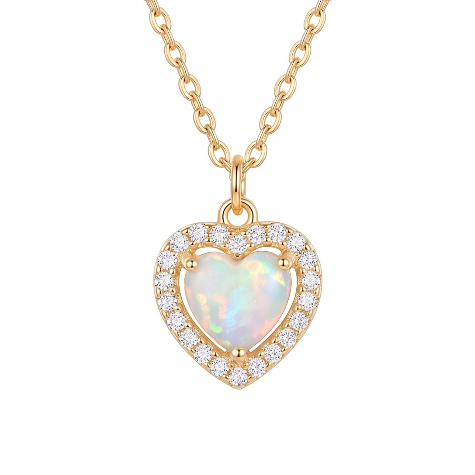 Collier pendentif cœur pour femme, en argent 925, avec pierre effet opale irisée