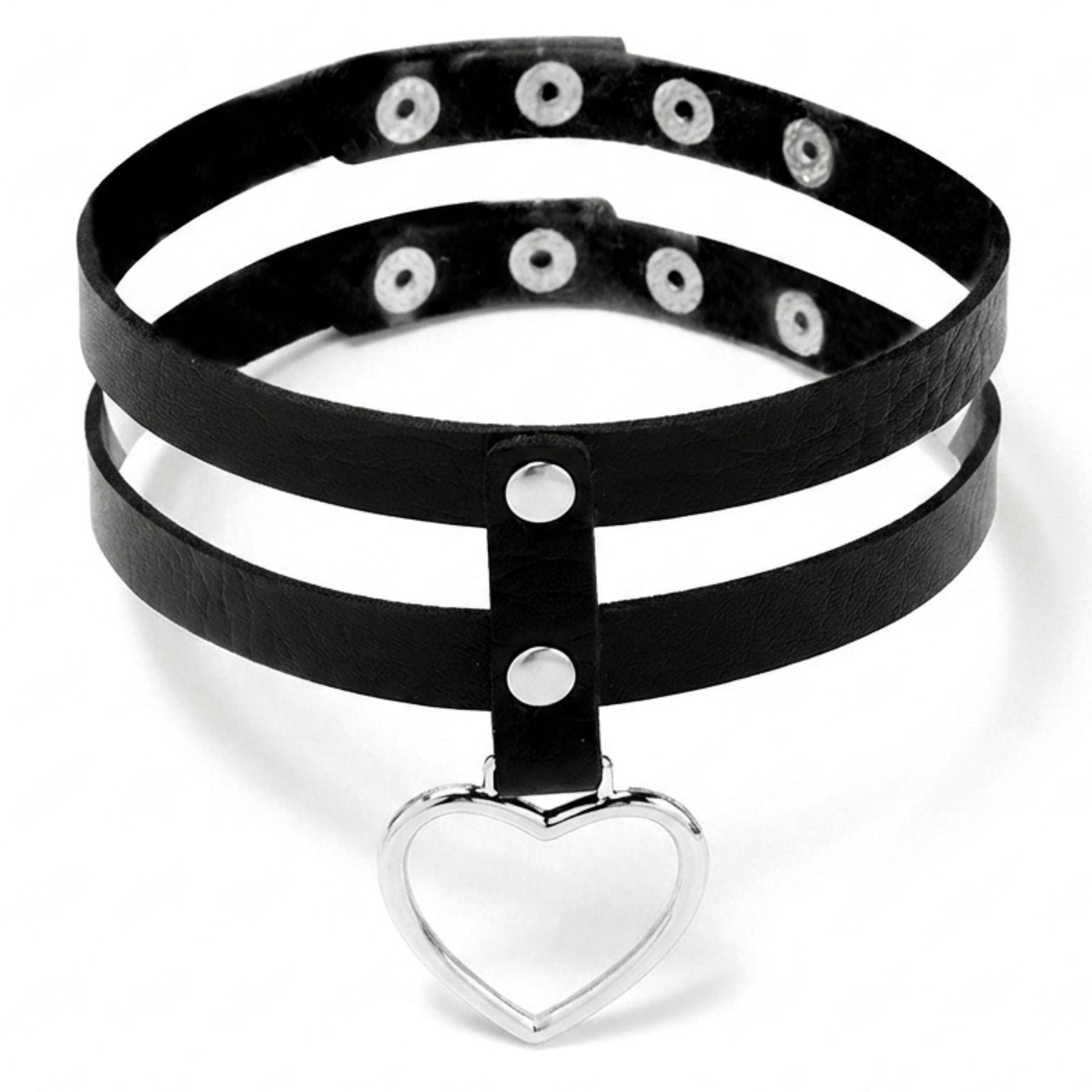 Gotický dámský choker z černé koženky s přívěskem ve tvaru srdce