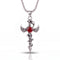 Unisex-Halskette mit gotischem Kreuz, aus Zinklegierung, mit rotem Stein