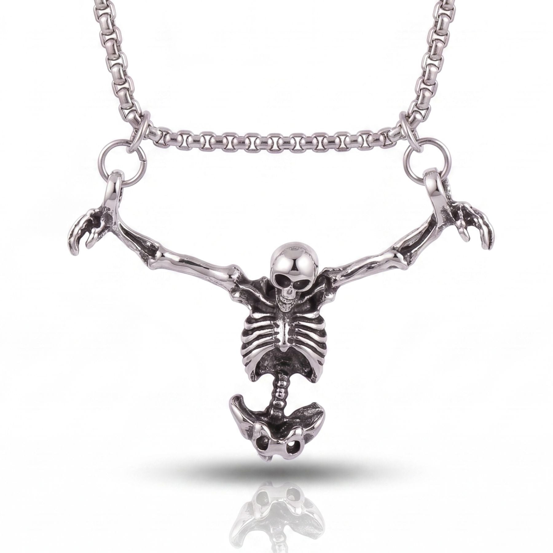 Collier squelette unisexe, en alliage de zinc argent, avec pendentif squelette