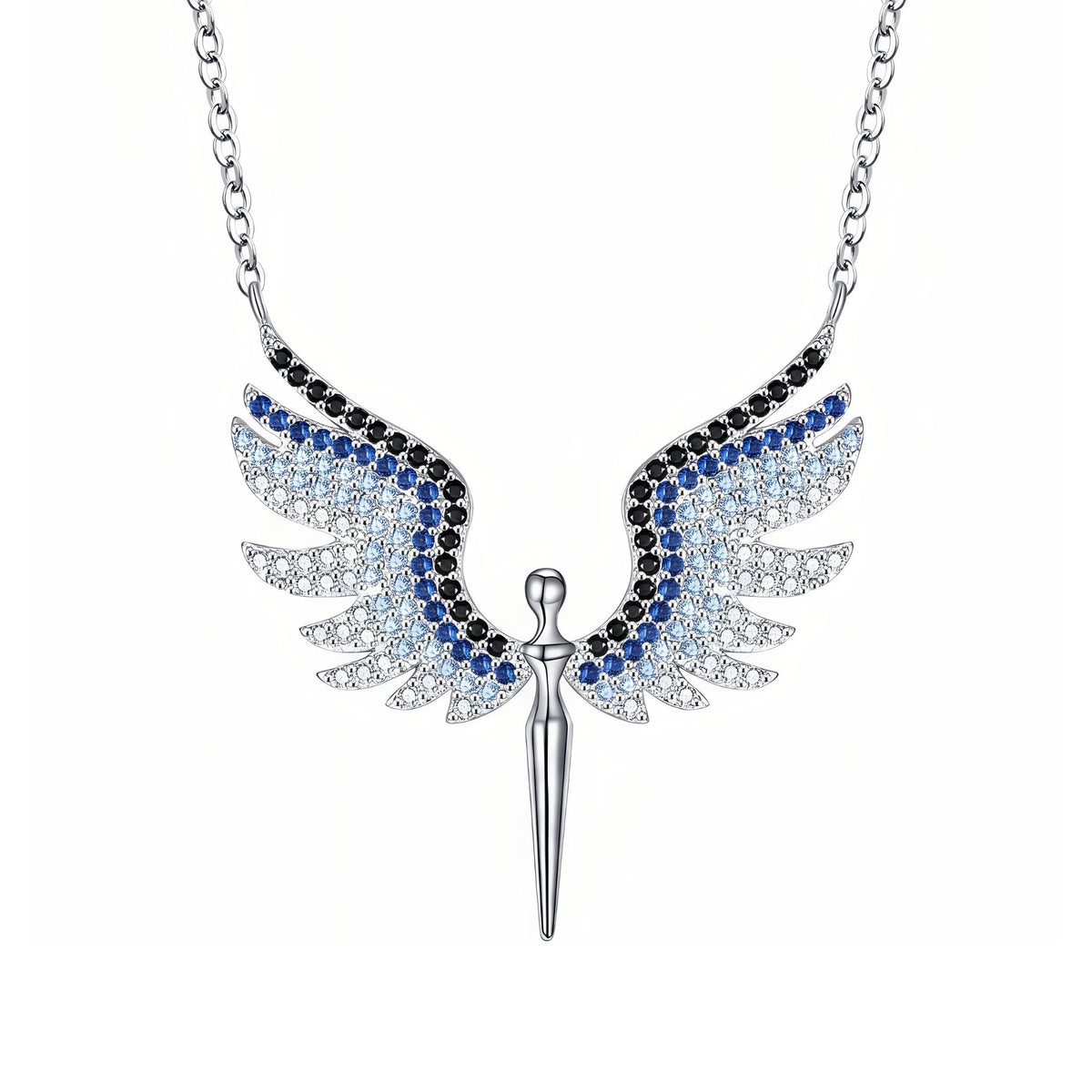 Collier pendentif ailes d’ange pour femme, en argent 925, avec pierres scintillantes