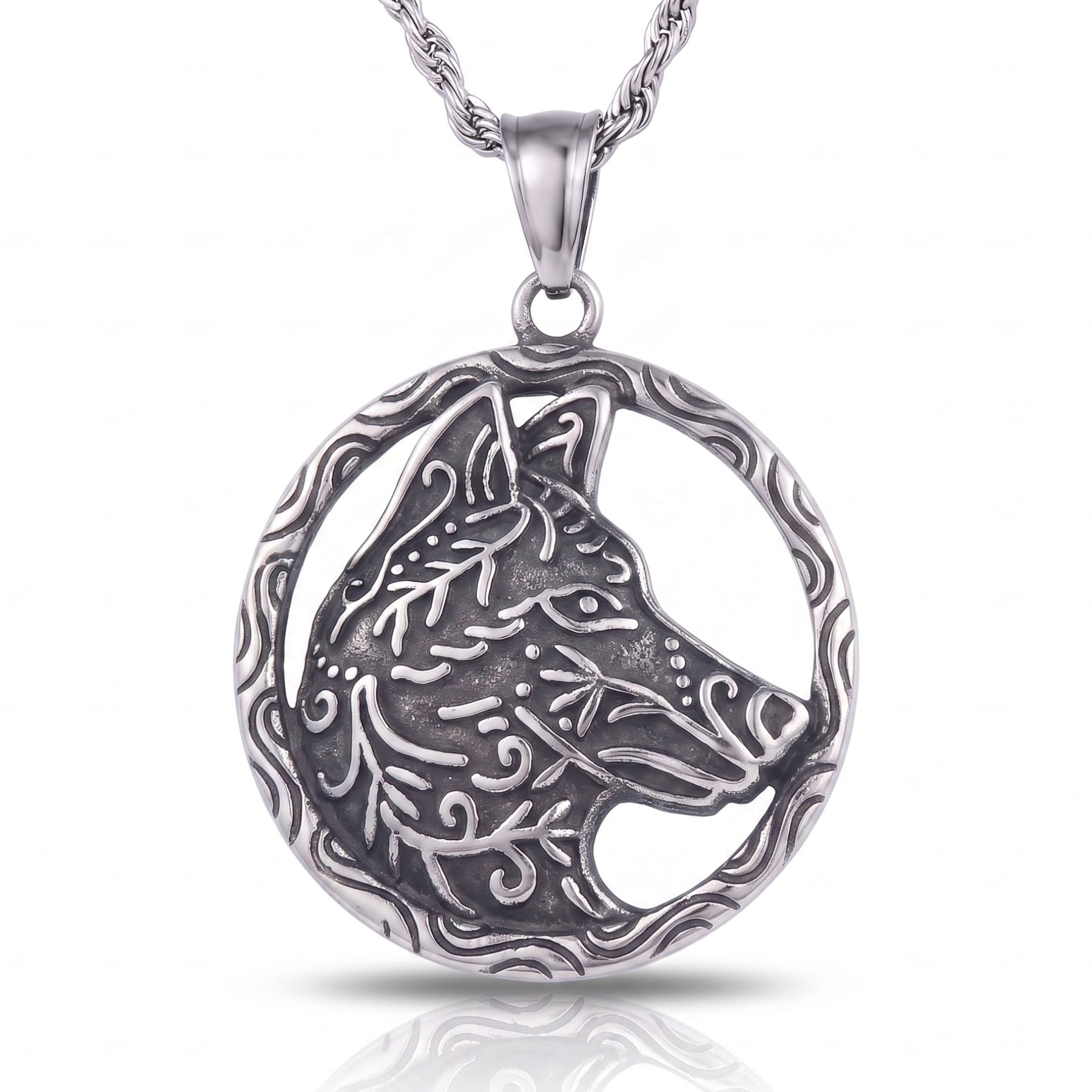 Collier pendentif loup pour homme, en acier inoxydable, design viking argenté