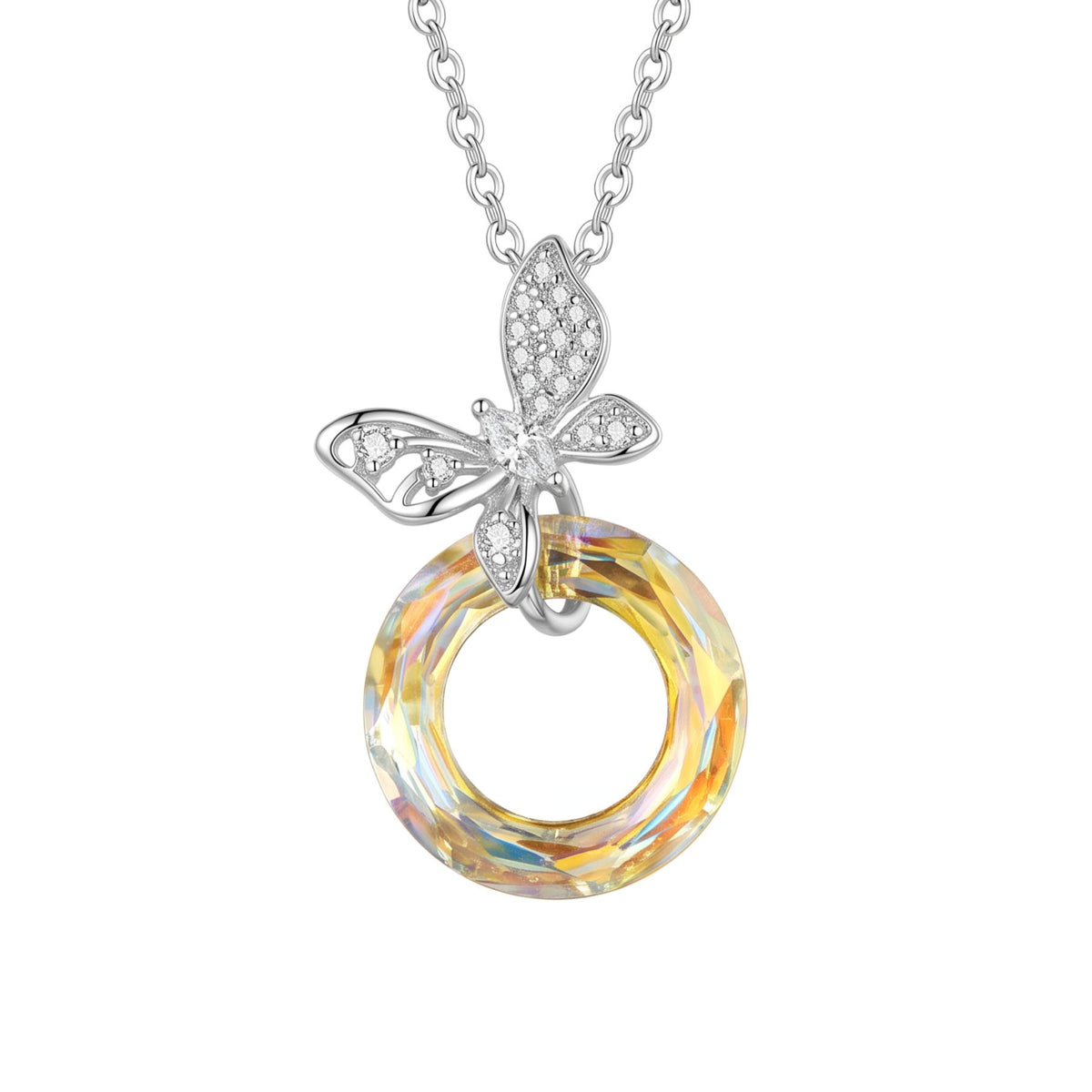 Collier papillon pour femme, en argent 925, avec cristal multicolore et zircon, style élégant