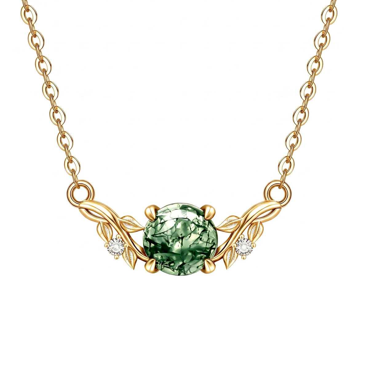 Collar de ágata verde para mujer, en plata 925, motivo floral