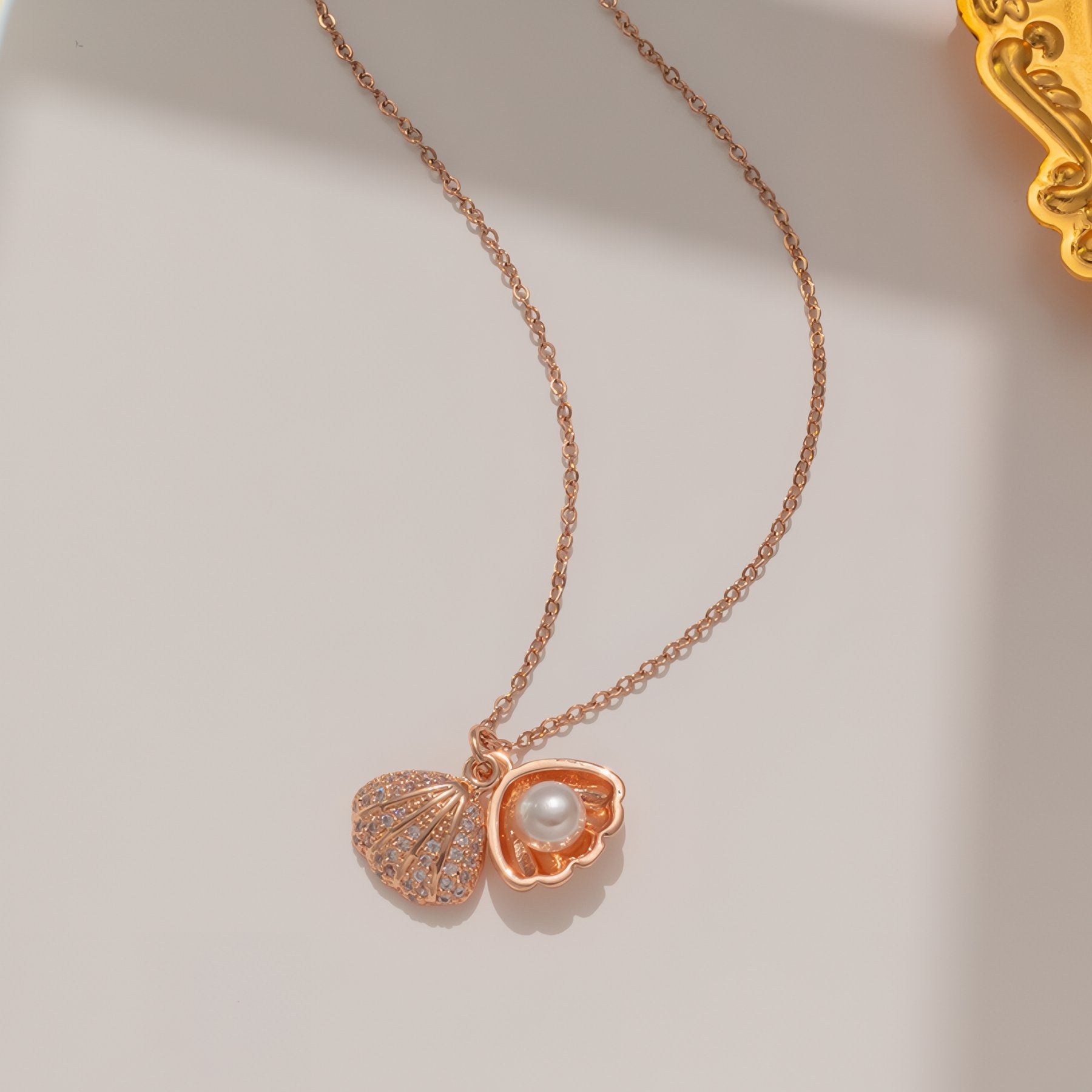 Collier marin pour femme, pendentif coquillage et perle, en acier inoxydable serti zircon