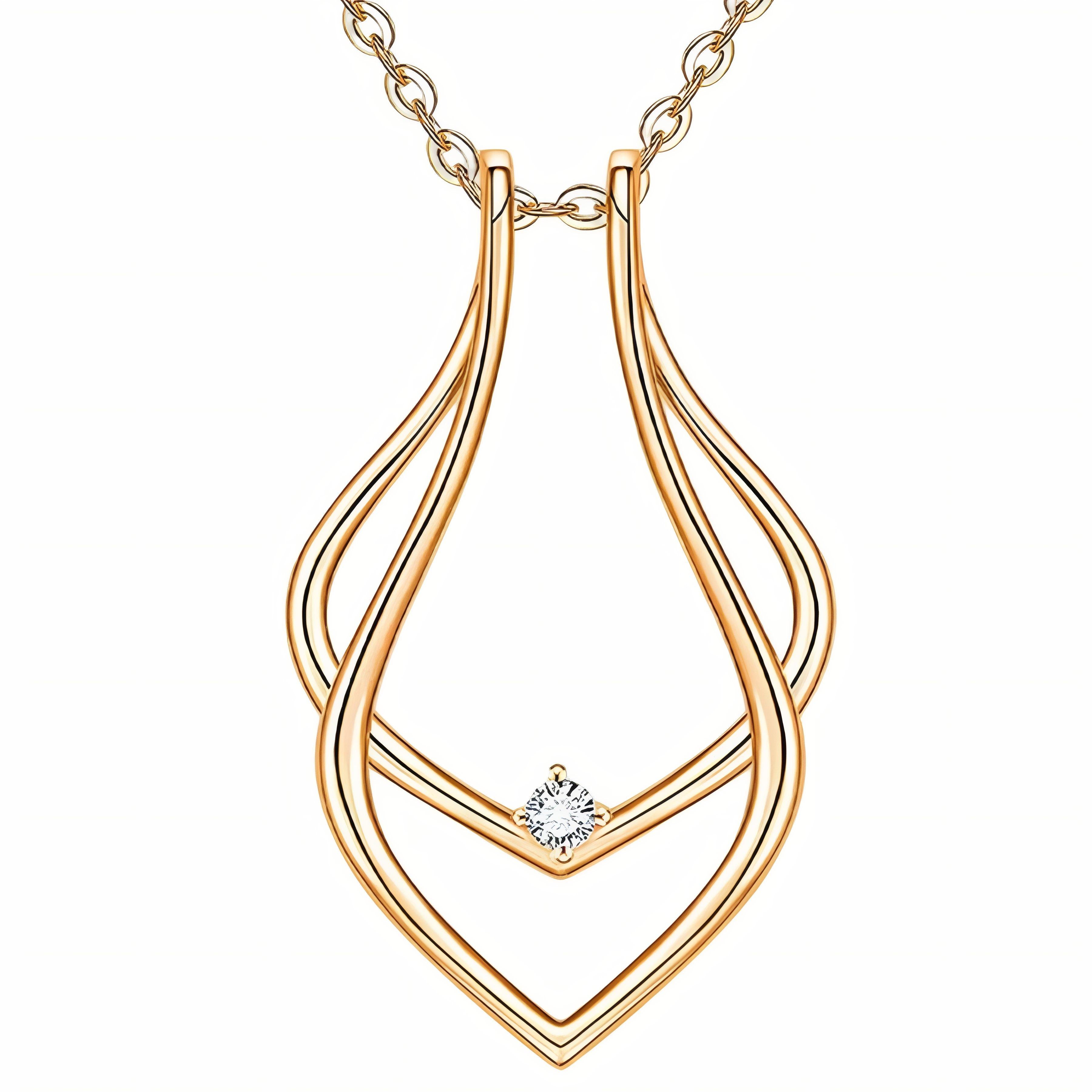 Collier porte bague pour femme, avec pendentif géométrique en cuivre, zircon et chaine en acier inoxydable
