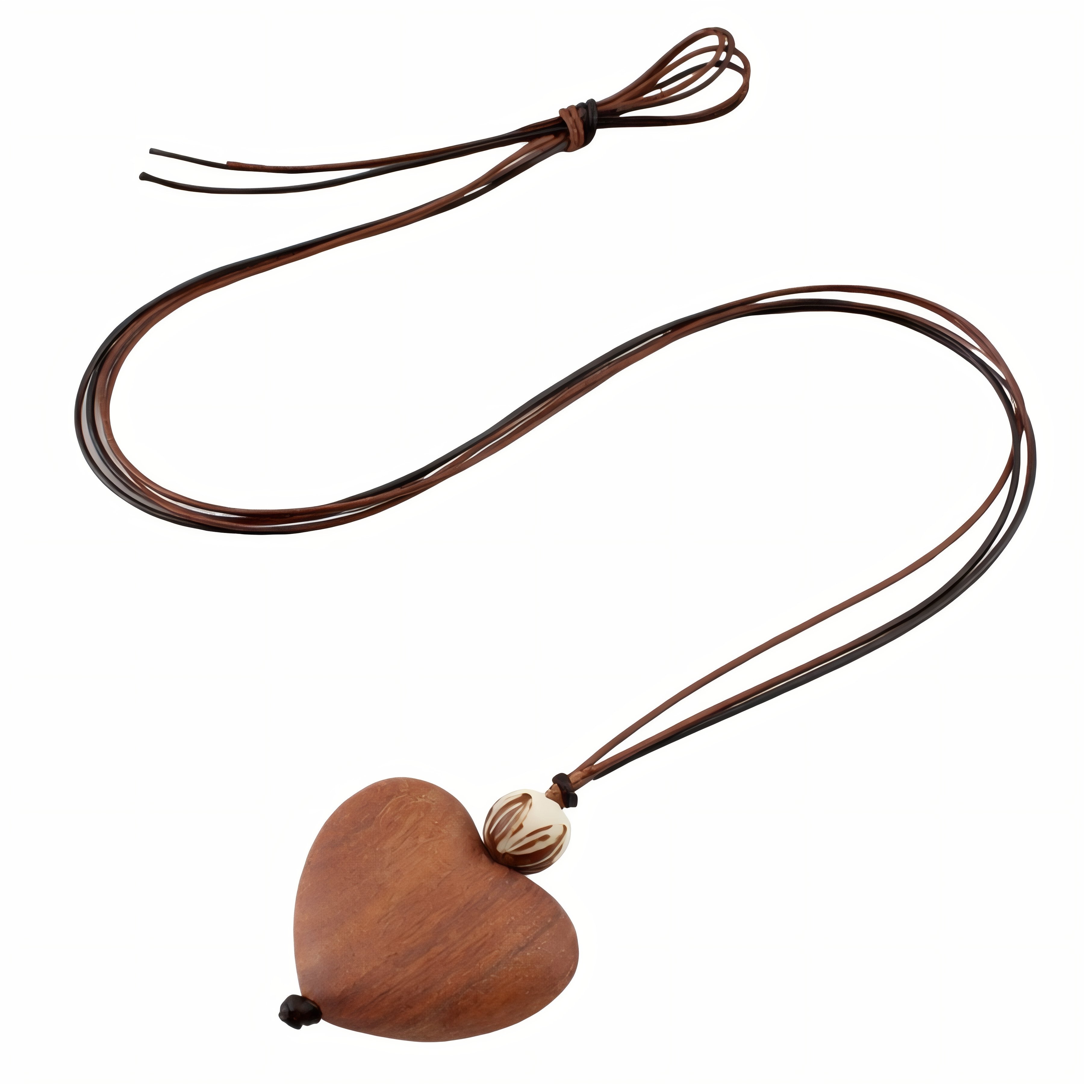 Herzförmige Holzkette für Damen mit Holzperle und doppelt verstellbarem Band im Bohème-Stil