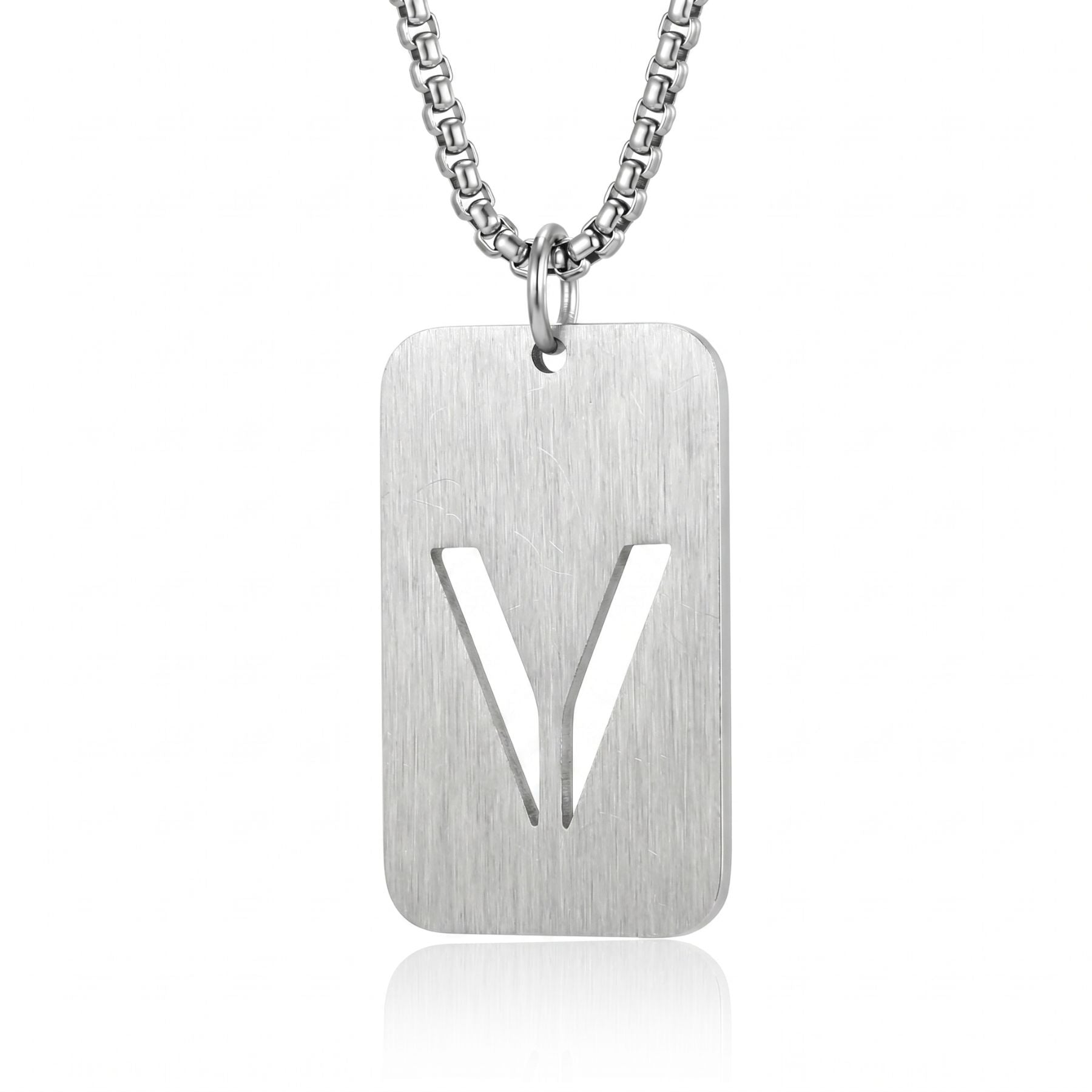 Collier lettre pour homme, plaque rectangulaire avec initiale, en acier inoxydable