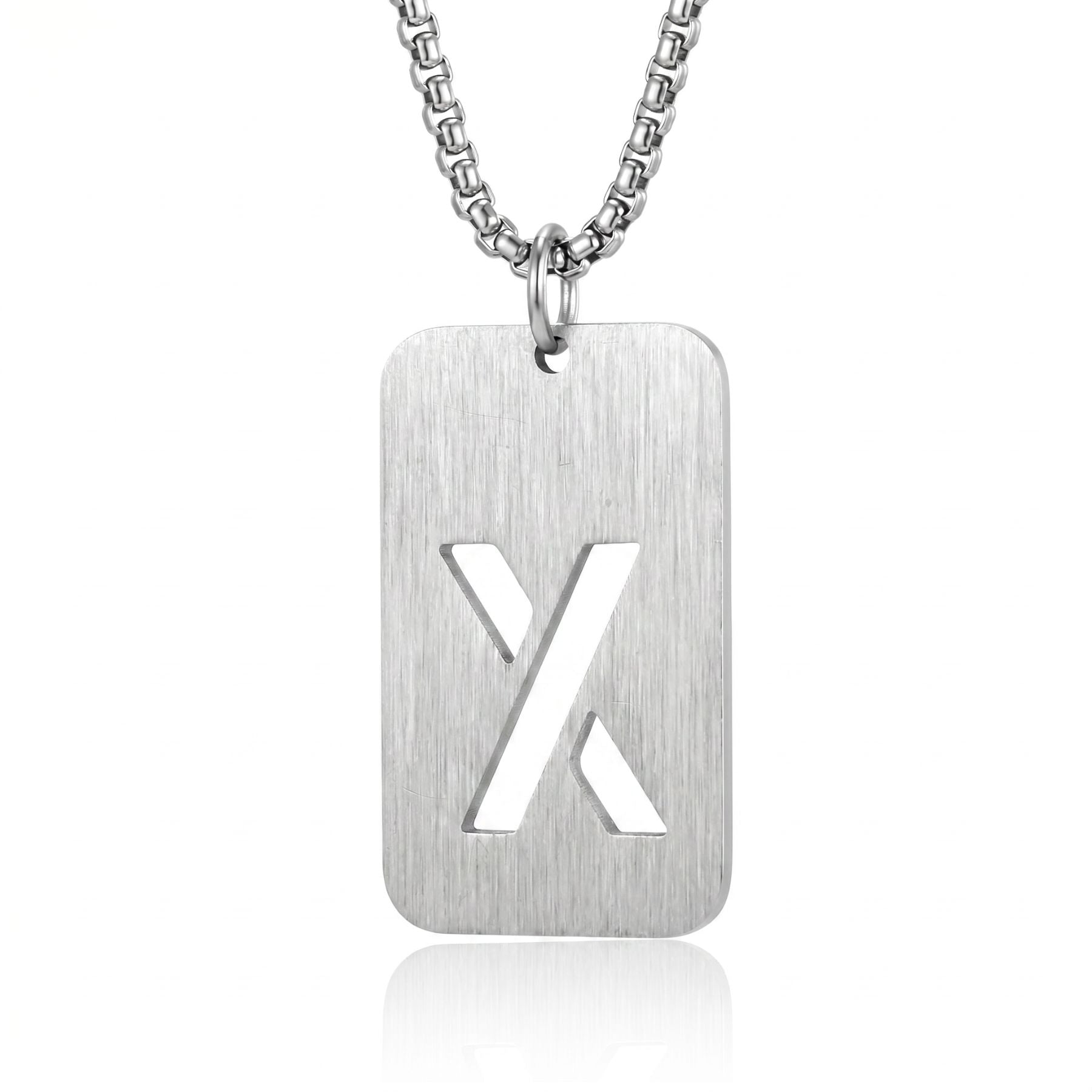 Collier lettre pour homme, plaque rectangulaire avec initiale, en acier inoxydable
