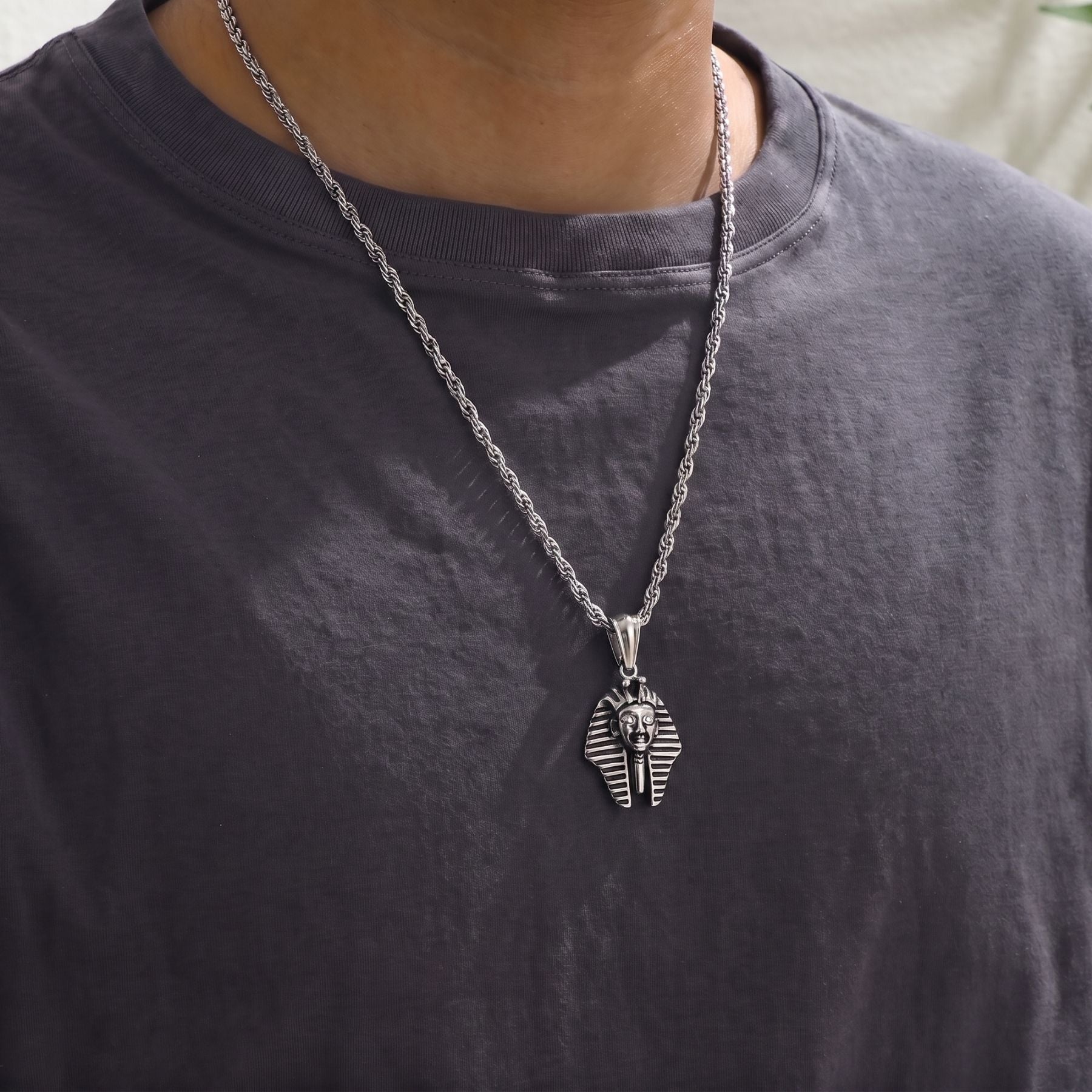Collier égyptien pharaon pour homme, en acier inoxydable, style vintage