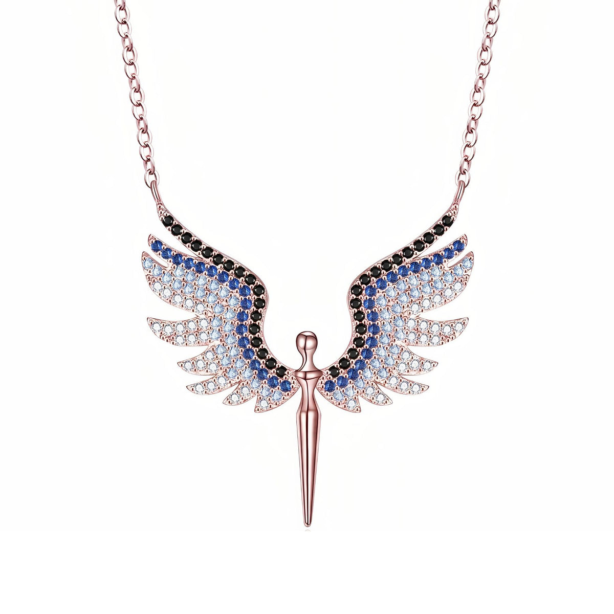 Collier pendentif ailes d’ange pour femme, en argent 925, avec pierres scintillantes