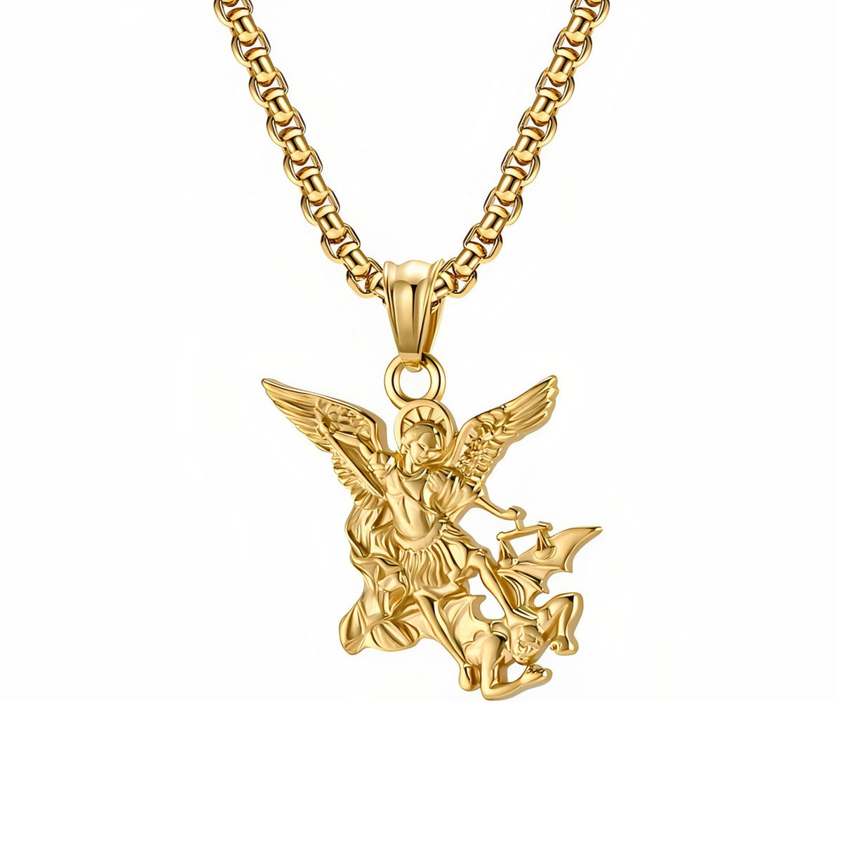 Collier ange guerrier ailé pour homme, en acier inoxydable, style religieux