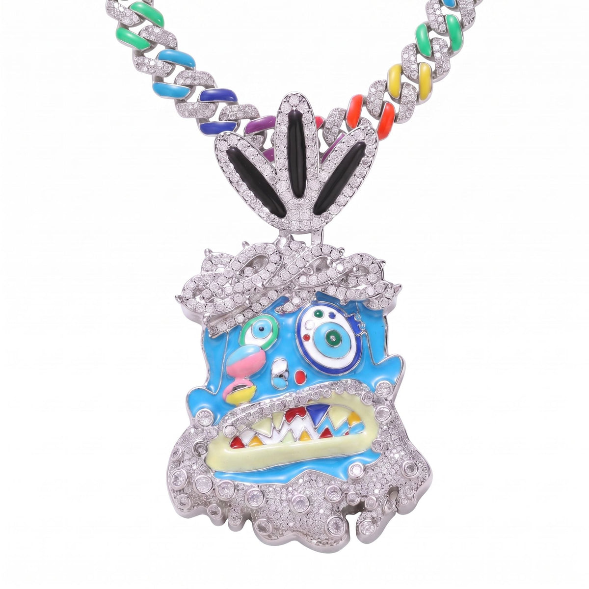 Collar de dibujos animados para hombre, de cobre, cadena cubana multicolor, estilo hip-hop