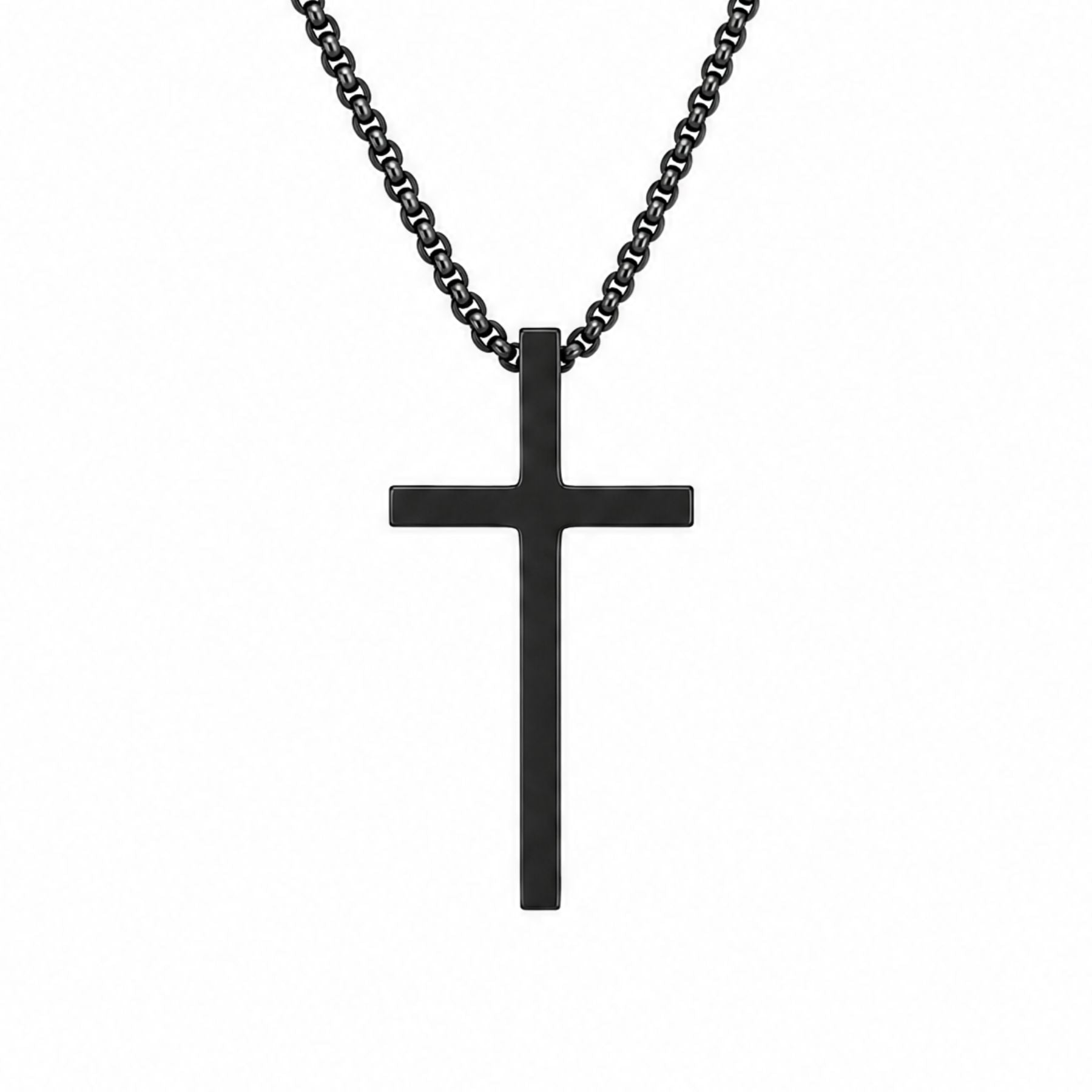 Collier pendentif croix lisse pour homme, en acier inoxydable, style minimaliste
