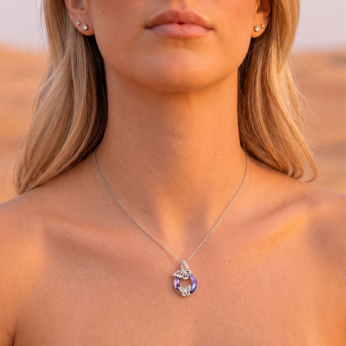 Collier papillon pour femme, en argent 925, avec zircon et cristal