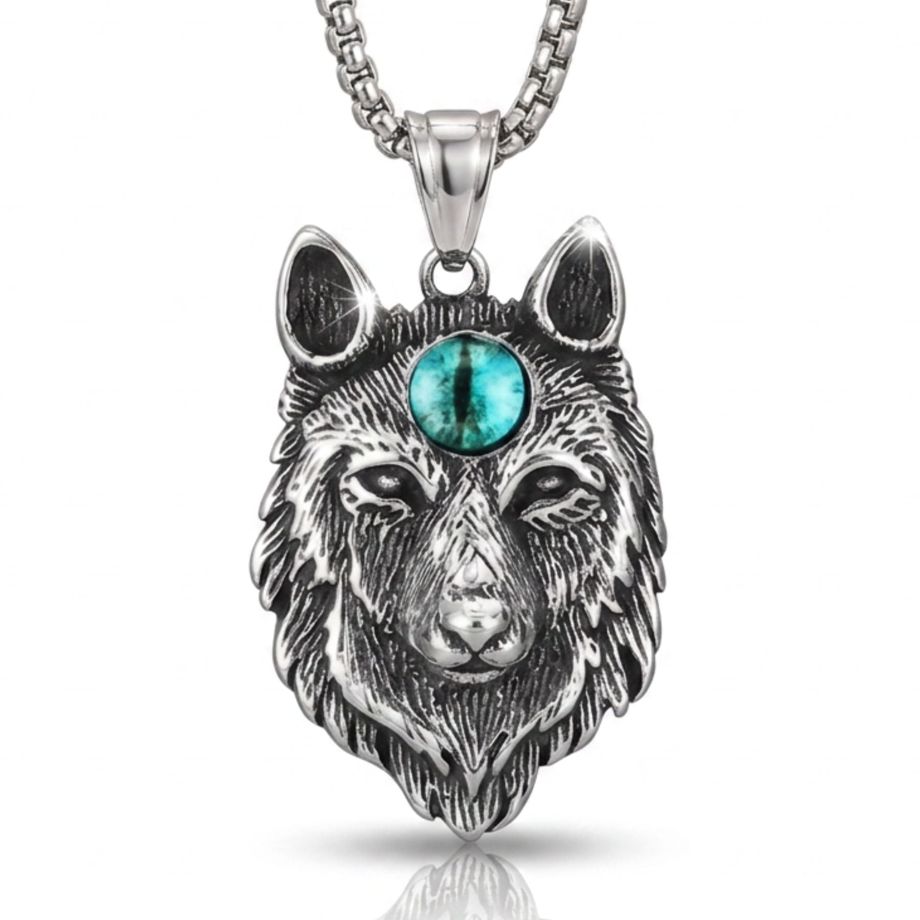 Collar con cabeza de lobo para hombre, de acero inoxidable, estilo gótico