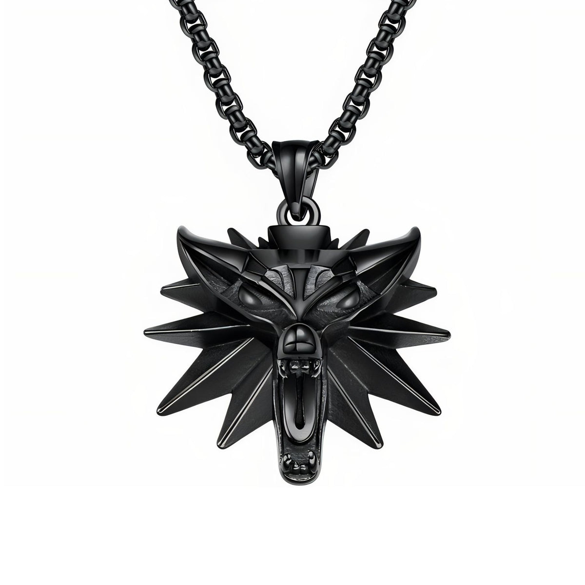 Colar com pendente cabeça de lobo para homem, em aço inoxidável, design fantástico com acabamentos esculpidos
