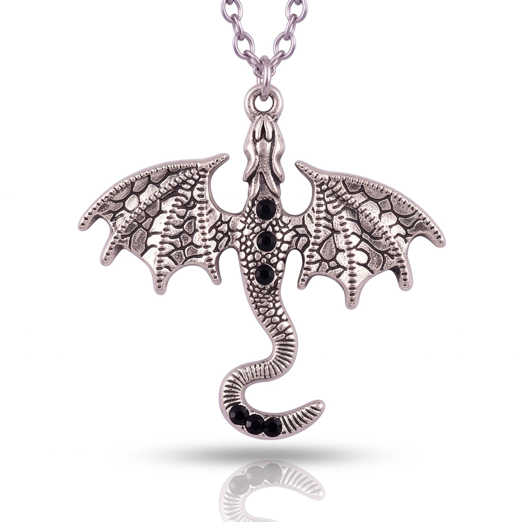 Collier dragon pour femme, en alliage de zinc argenté, avec cristal