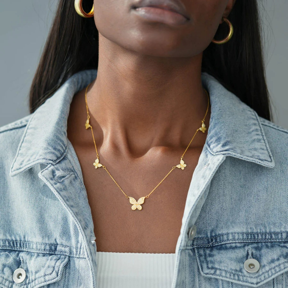 Collier papillon pour femme, en argent 925, avec zircon, finition dorée élégante