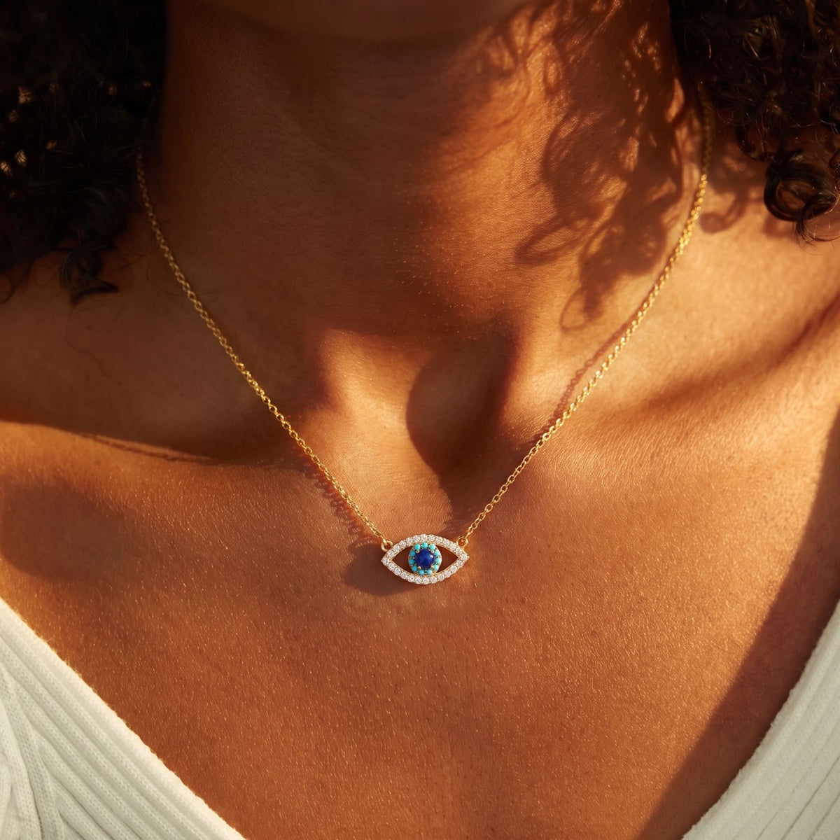 Collier mauvais oeil pour femme, en argent 925, avec zircons scintillants