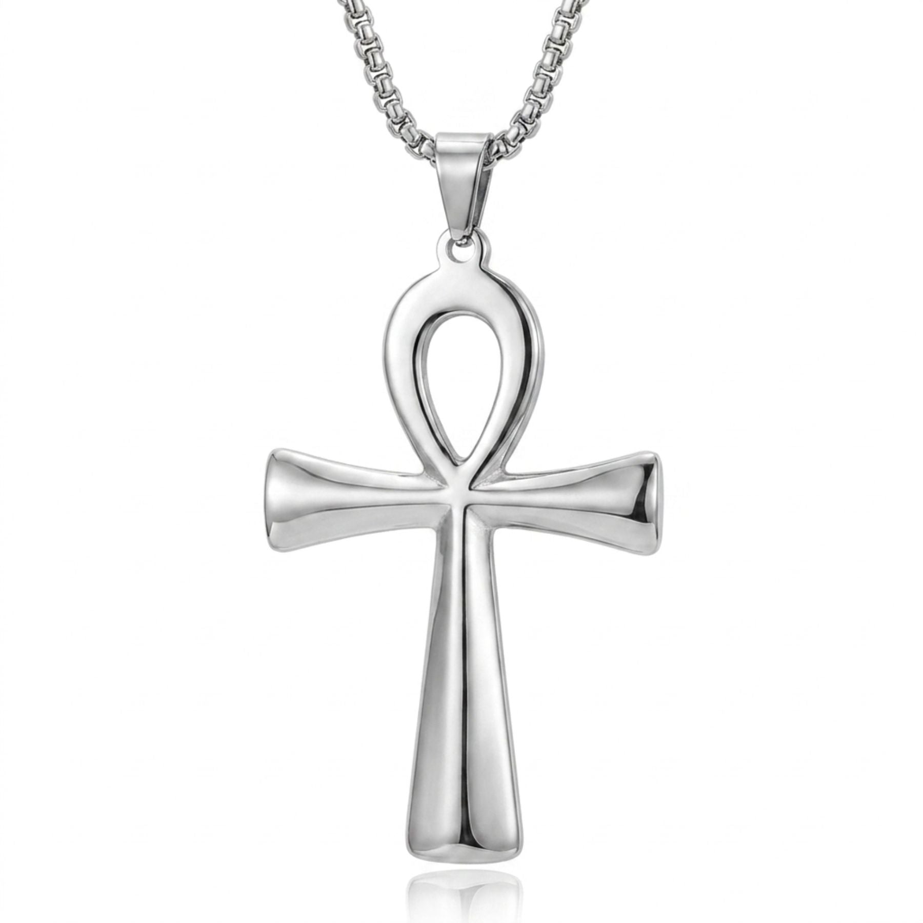 Collier ankh unisexe, en acier inoxydable, avec pendentif croix égyptienne