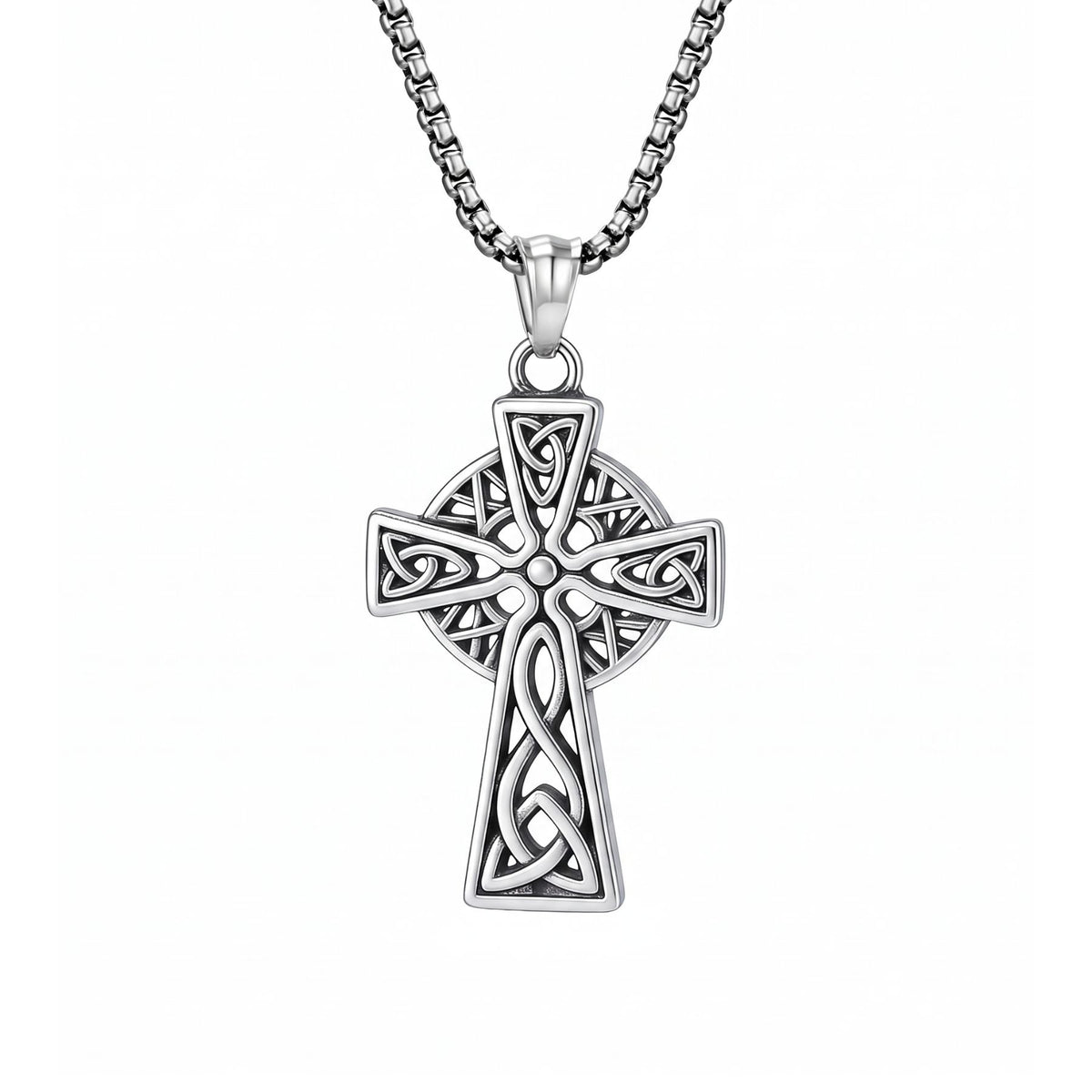 Collier croix celtique pour homme, en acier inoxydable, style viking