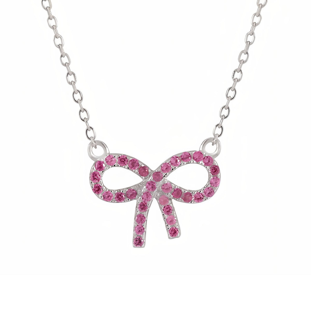 Collier noeud infini pour femme, en argent 925, avec zircons roses