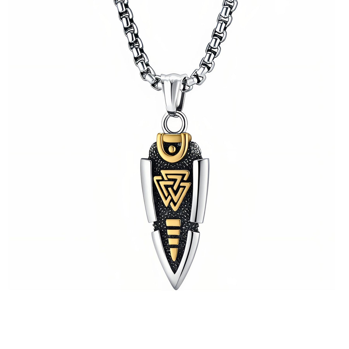 Collier pendentif flèche Valknut pour homme, en acier inoxydable, design viking avec symbole nordique sculpté