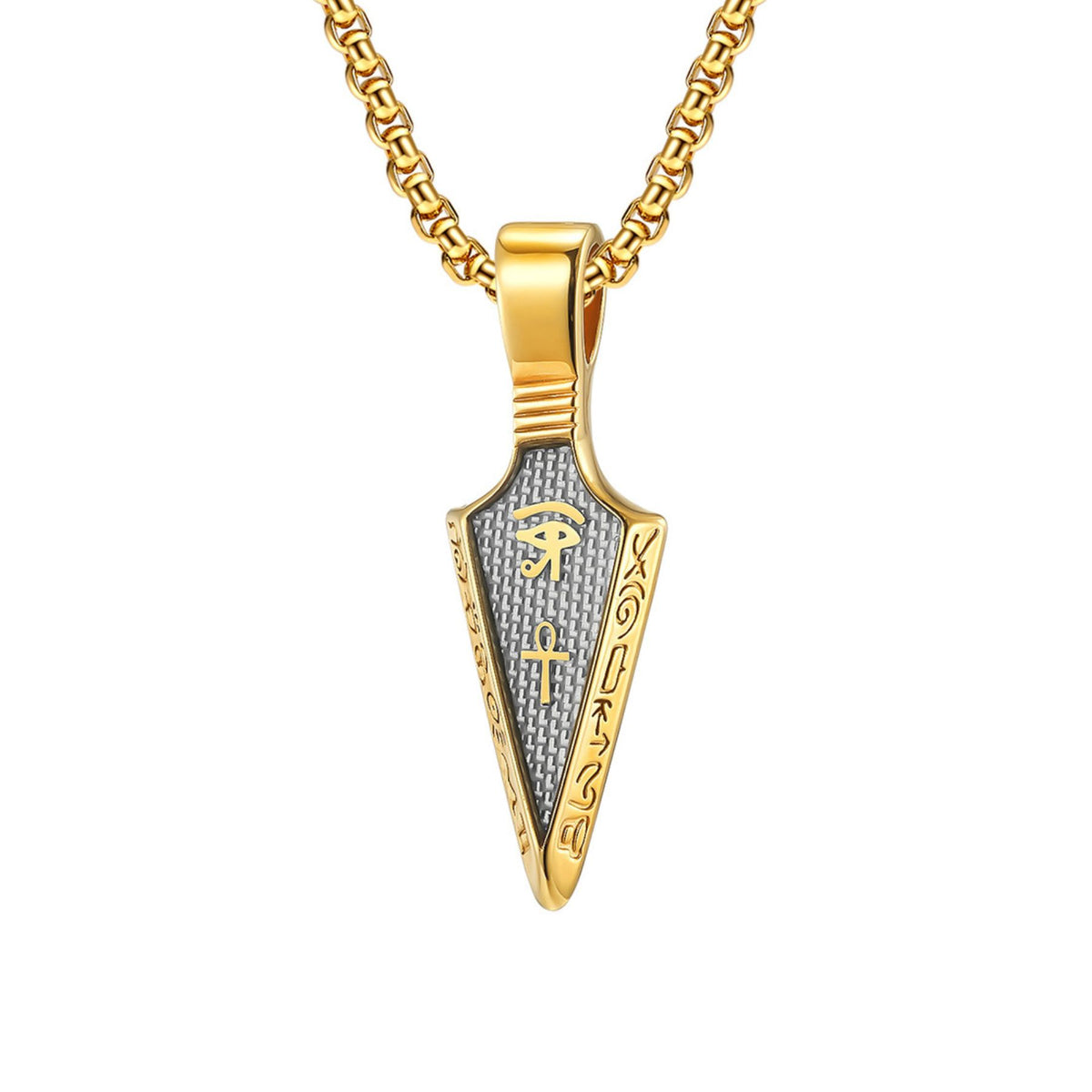 Pánský náhrdelník s egyptskými symboly Oko Horovo, z nerezové oceli, starožitný design