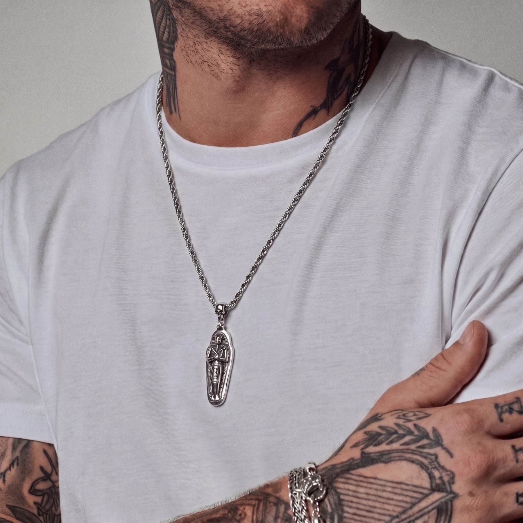 Collier égyptien pour homme, en acier inoxydable, pendentif avec momie égyptienne