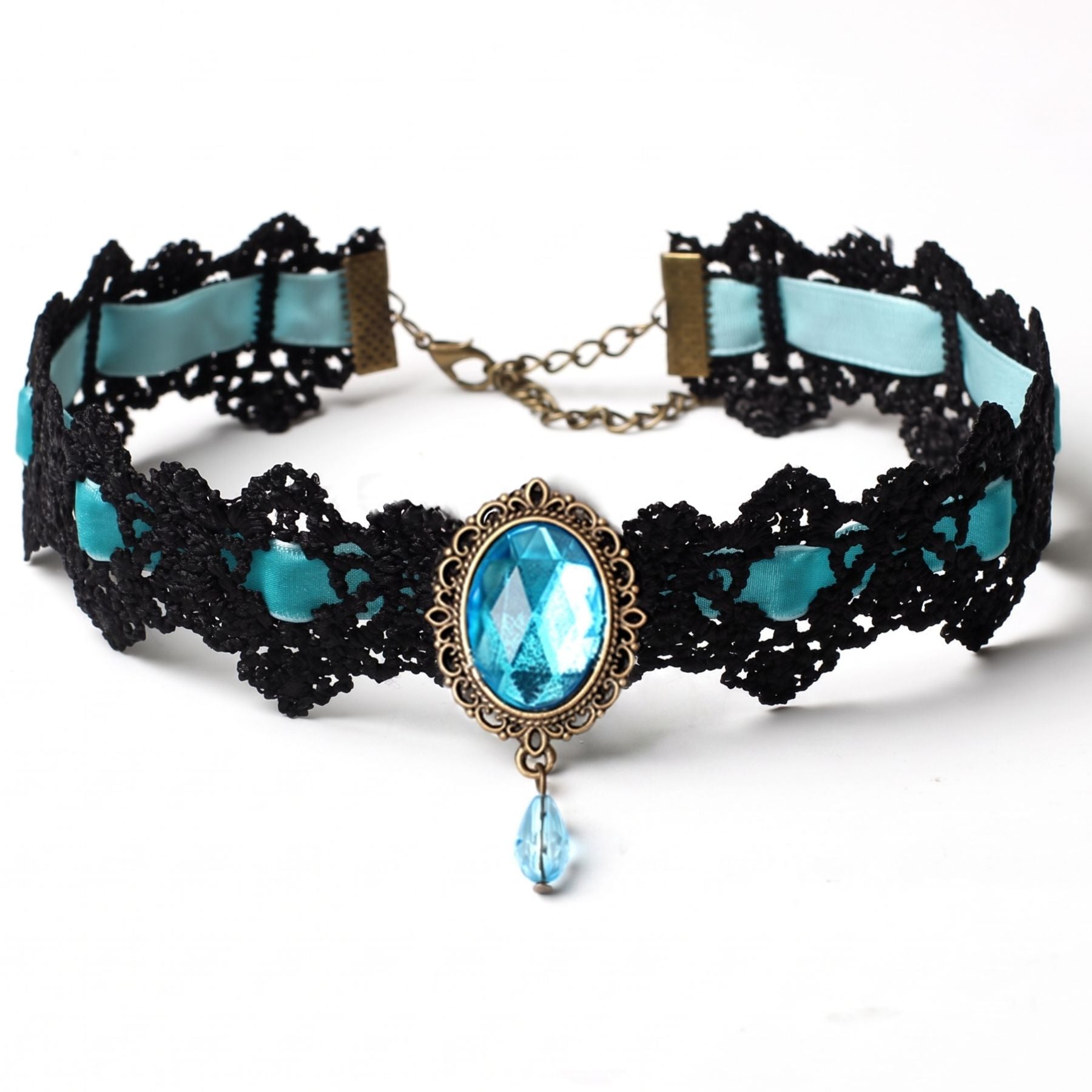 Collier ras de cou gothique victorien pour femme, en dentelle, avec cristal intégré