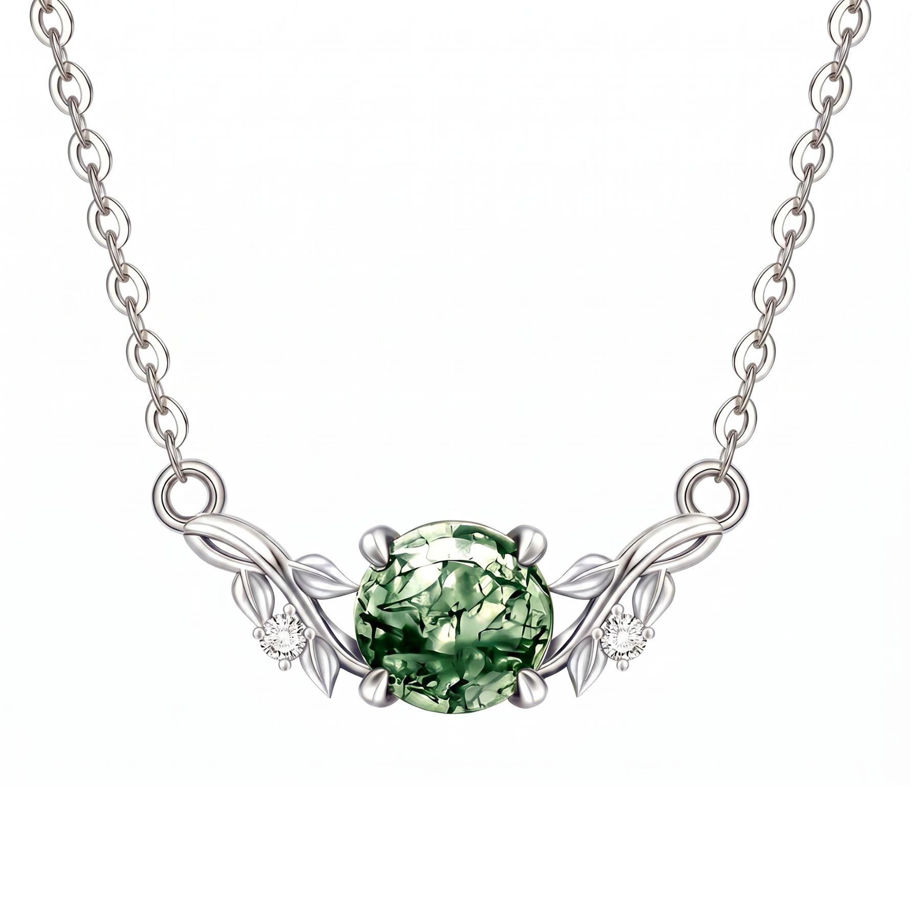 Collar de ágata verde para mujer, en plata 925, motivo floral