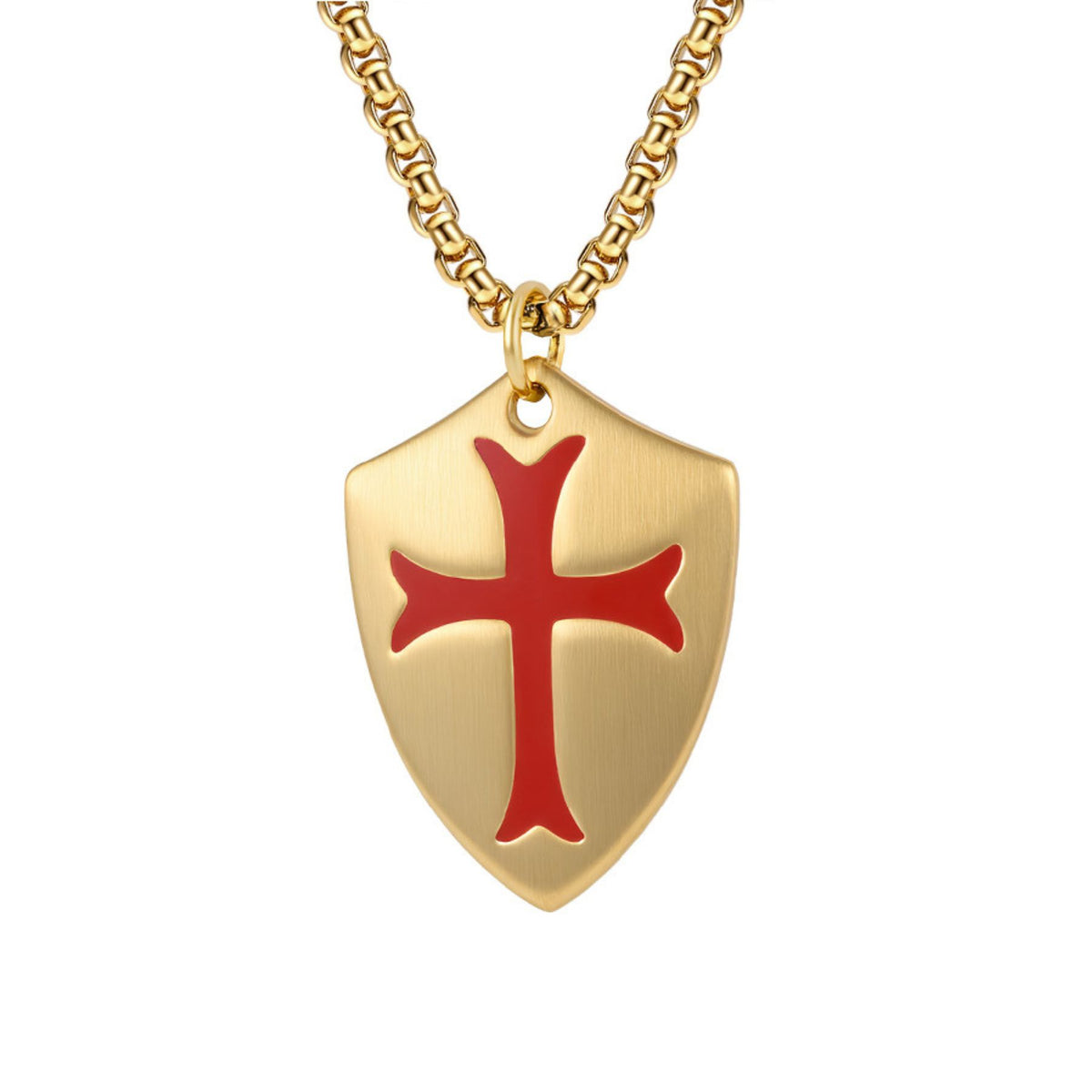 Collana da uomo con croce e scudo, in acciaio inossidabile, stile medievale