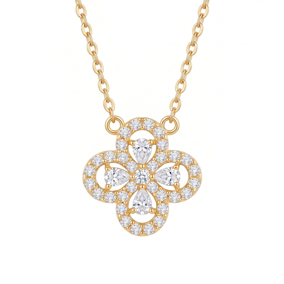 Collier trèfle pour femme, en acier titane, avec cristaux scintillants