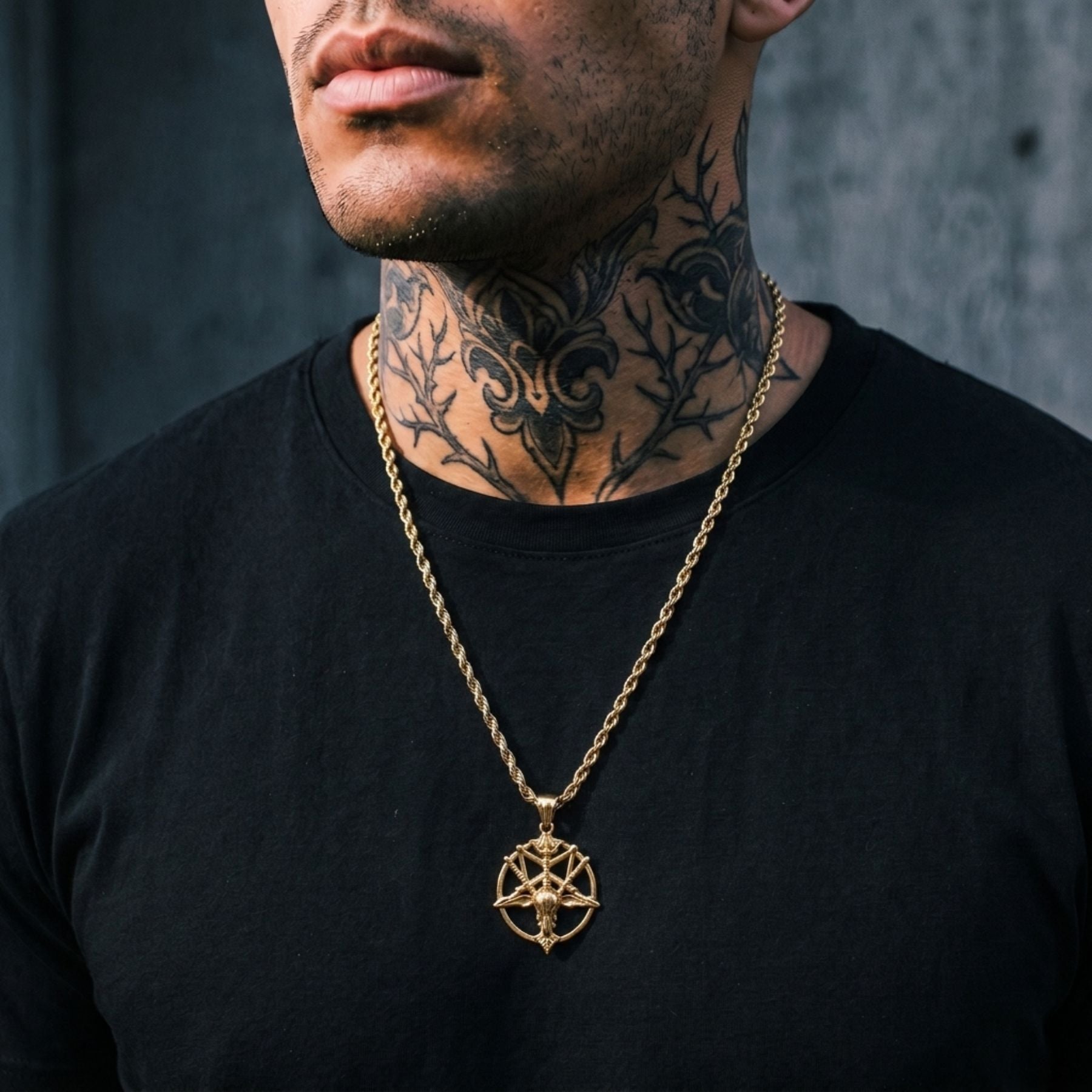 Collier baphomet satanique unisexe, en acier inoxydable doré, style gothique