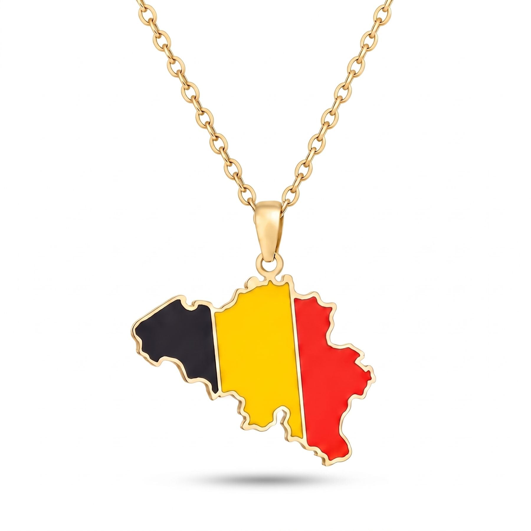Collier unisexe carte de la Belgique avec drapeau, en acier inoxydable