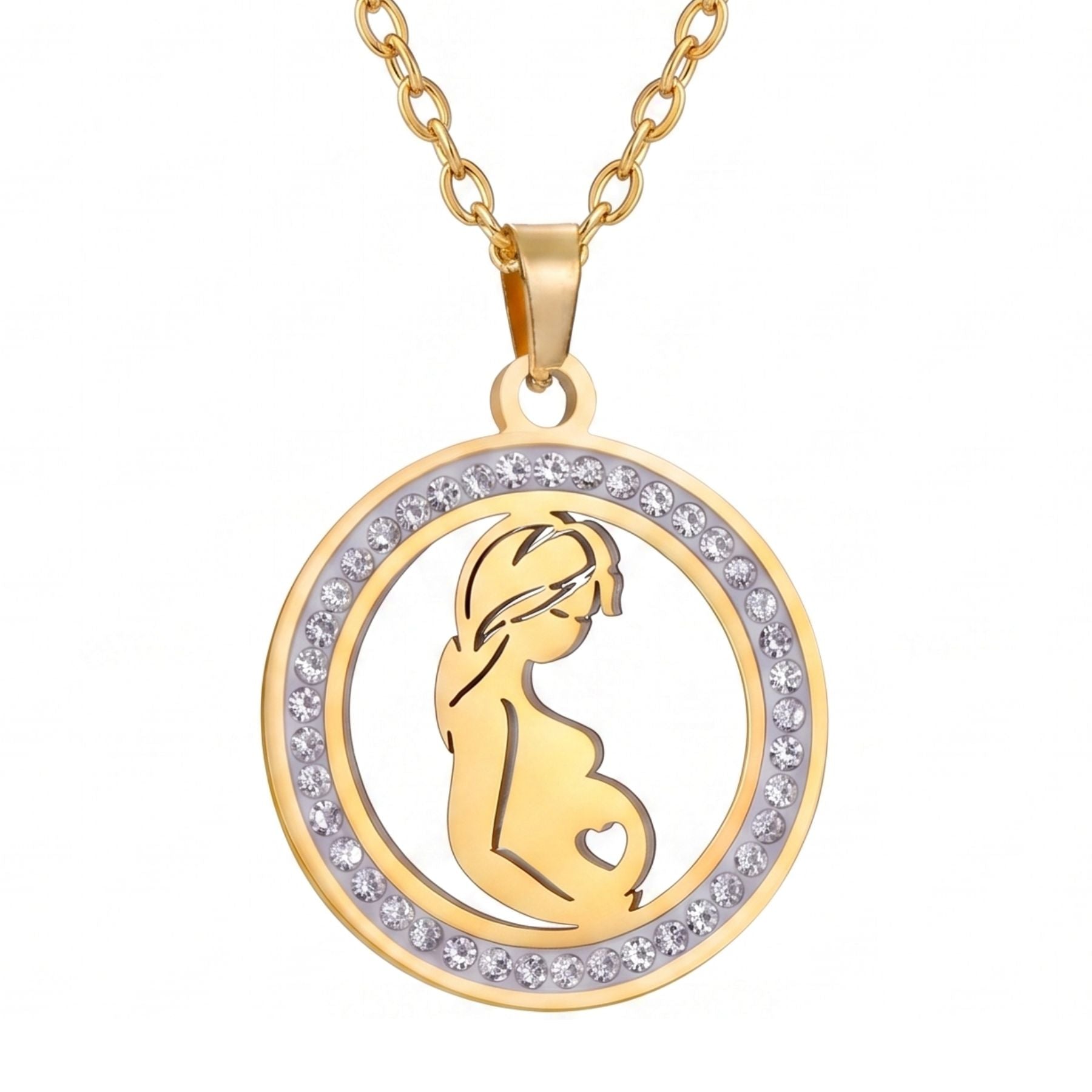 Collier grossesse pour femme, en acier inoxydable, pendentif maman enceinte serti de zircon