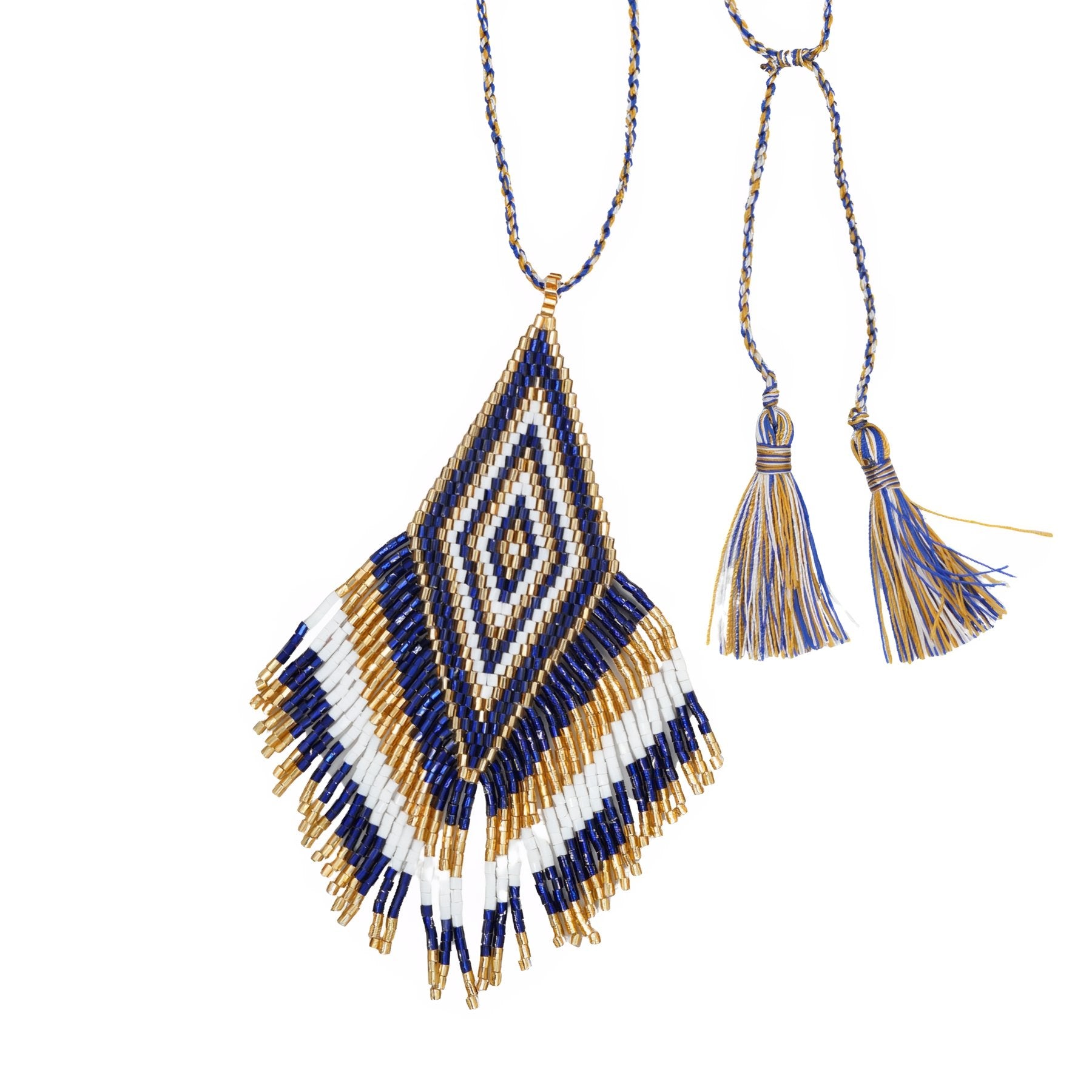 Collier bohème long pour femme, pendentif losange coloré et franges, en perles de verre Miyuki