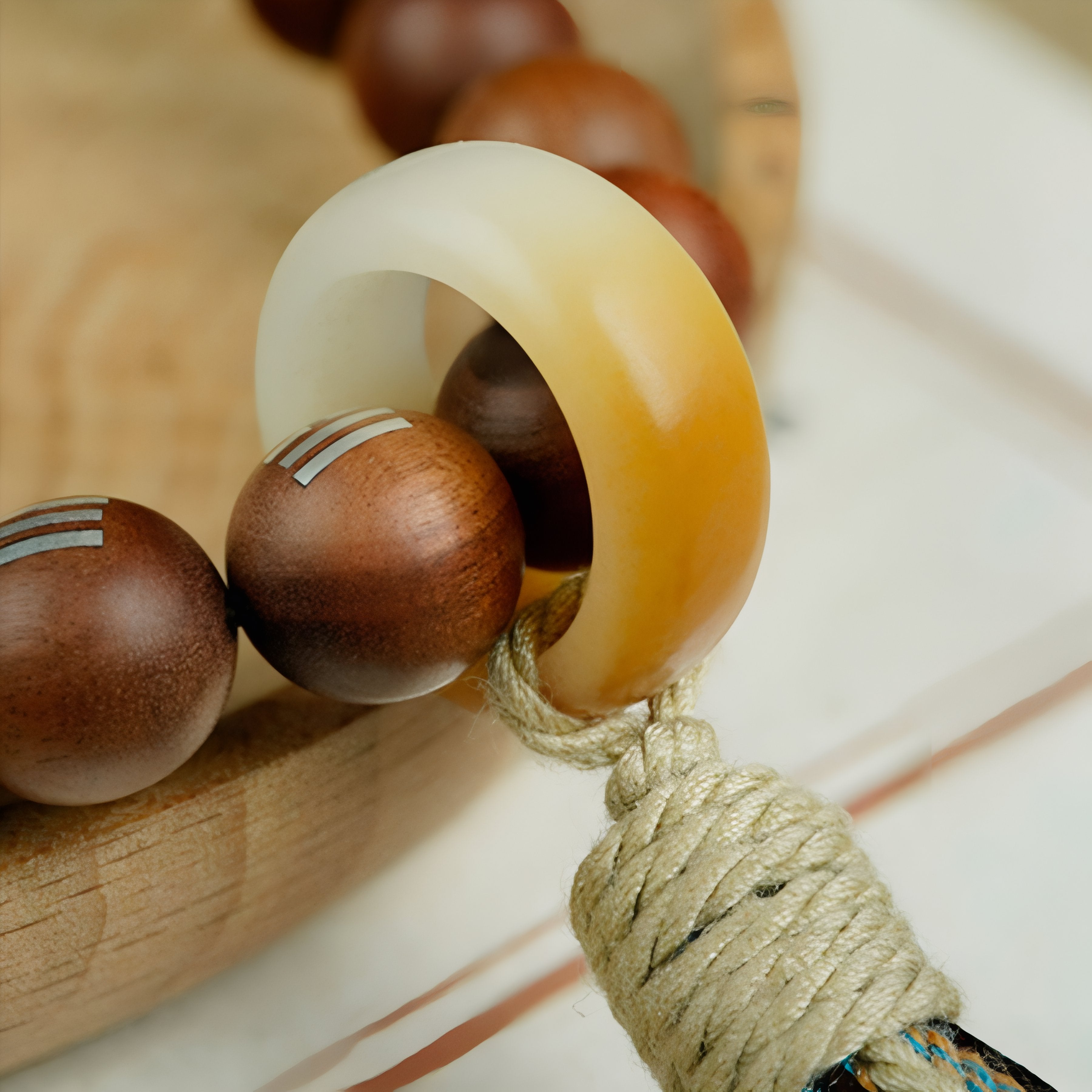 Collier taoïste en bois de jujubier, avec 108 perles et incrustations argent, style spirituel