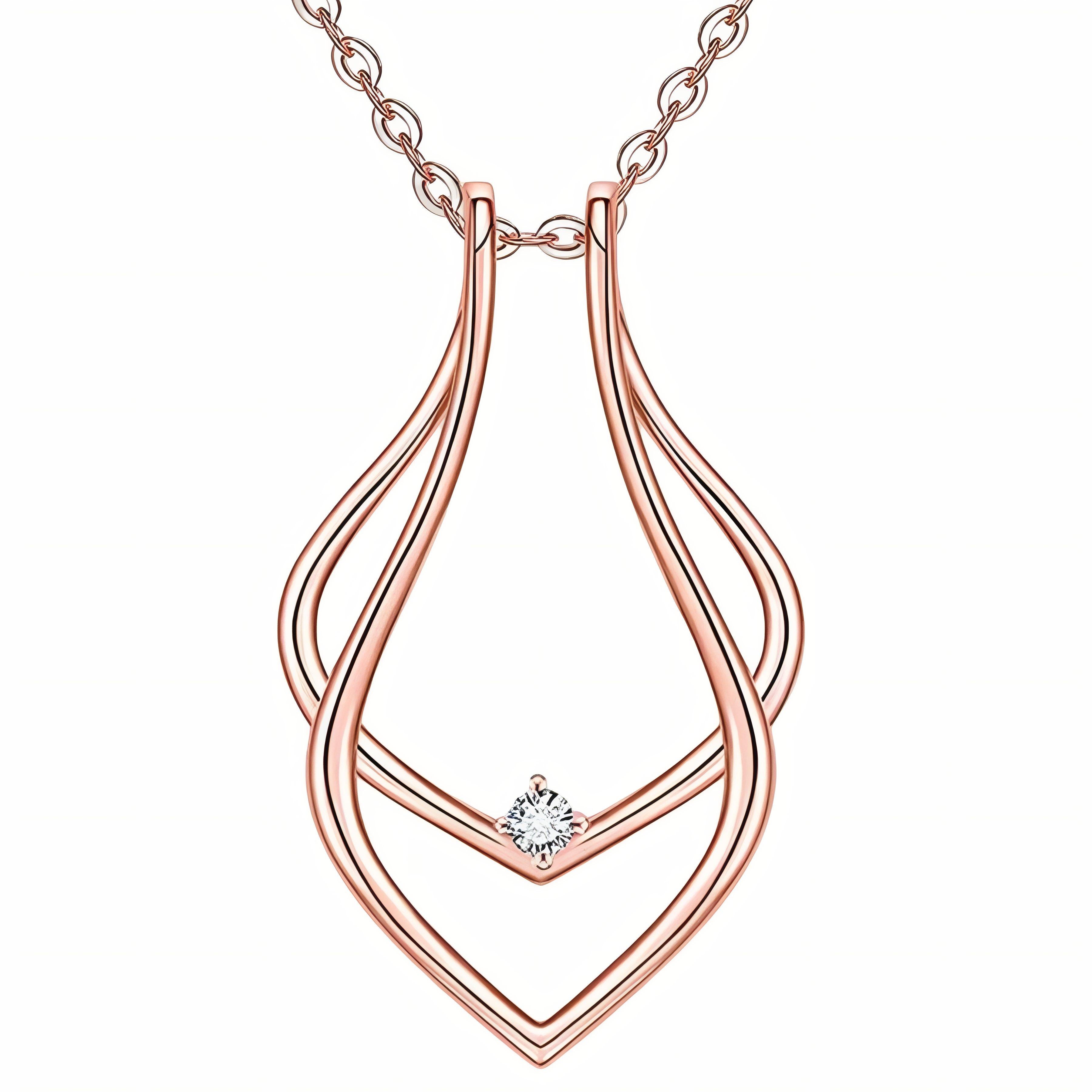 Collier porte bague pour femme, avec pendentif géométrique en cuivre, zircon et chaine en acier inoxydable