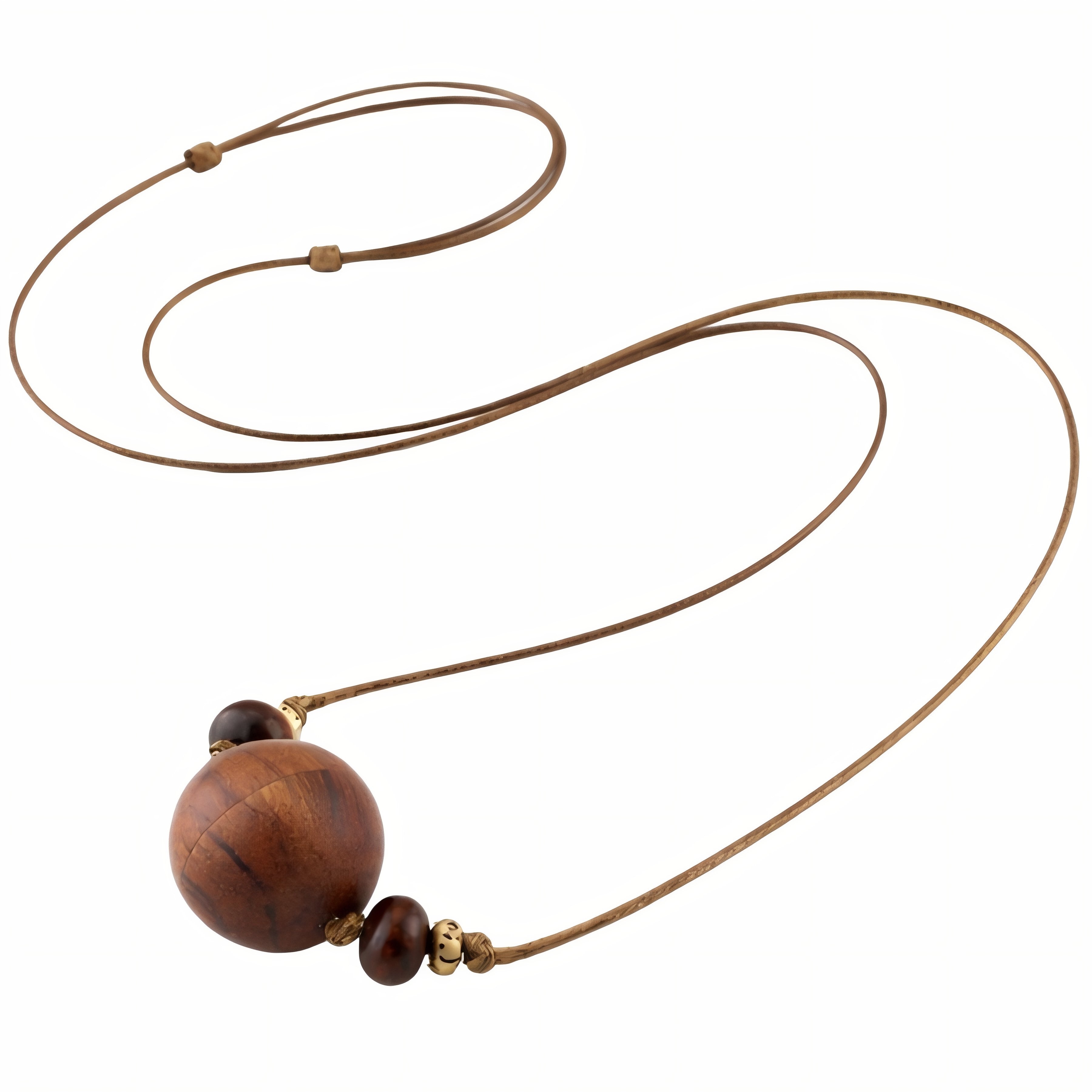 Collier en bois de santal naturel, avec pendentif boîte à encens ouvrable entouré de perles de bois, cordon réglable