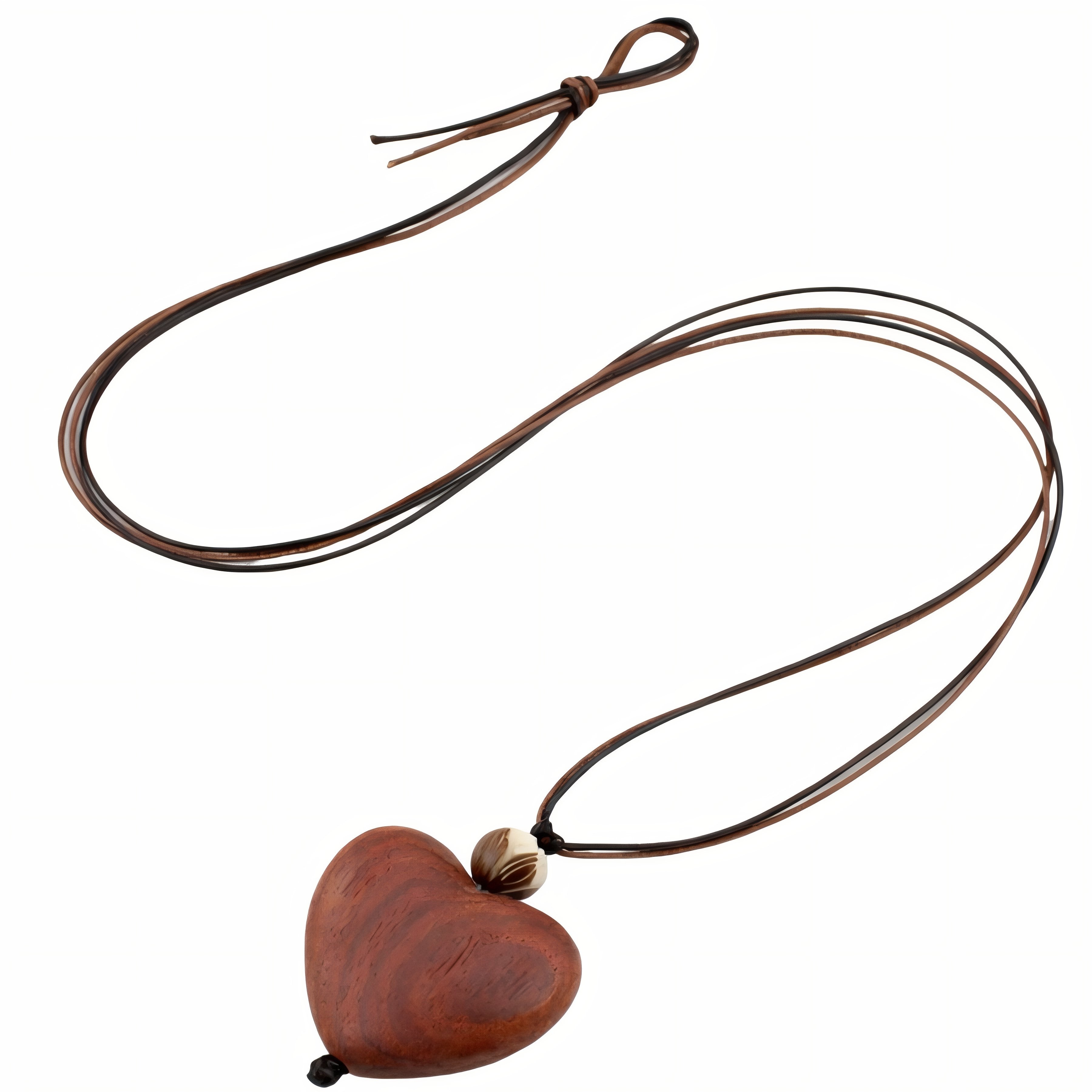 Herzförmige Holzkette für Damen mit Holzperle und doppelt verstellbarem Band im Bohème-Stil