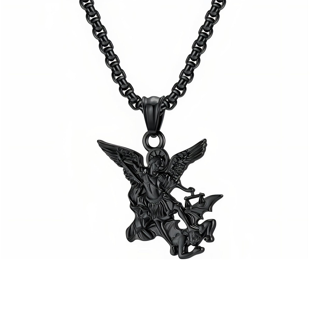 Collier ange guerrier ailé pour homme, en acier inoxydable, style religieux
