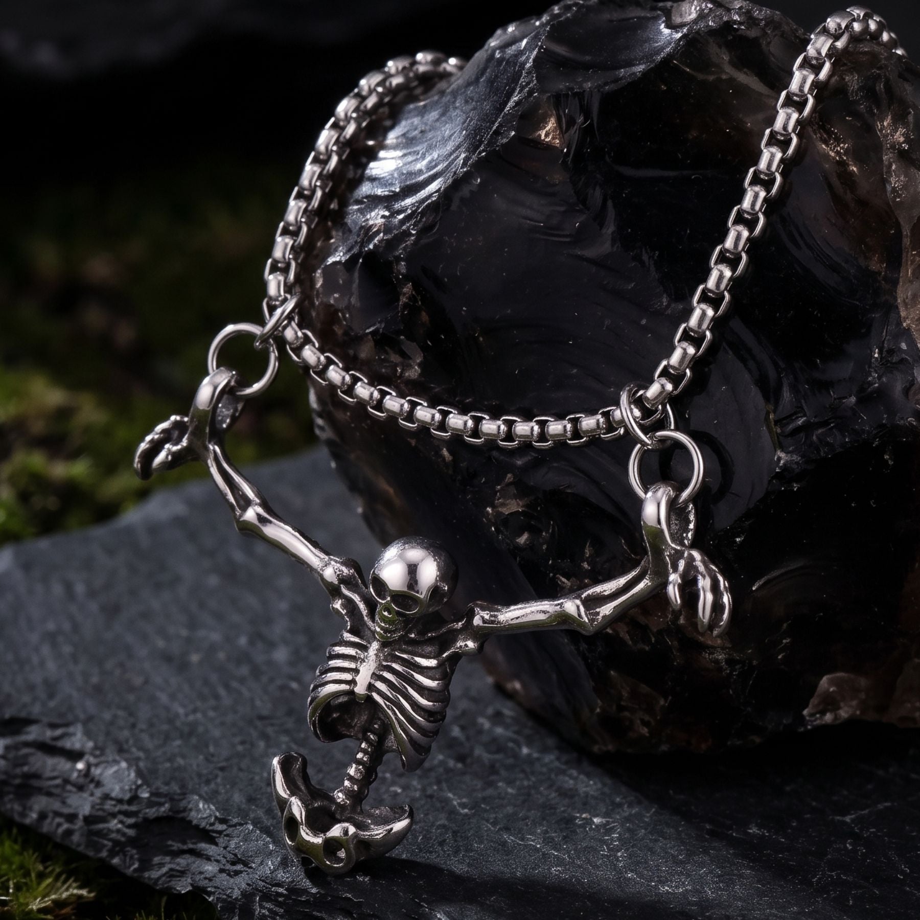 Collier squelette unisexe, en alliage de zinc argent, avec pendentif squelette