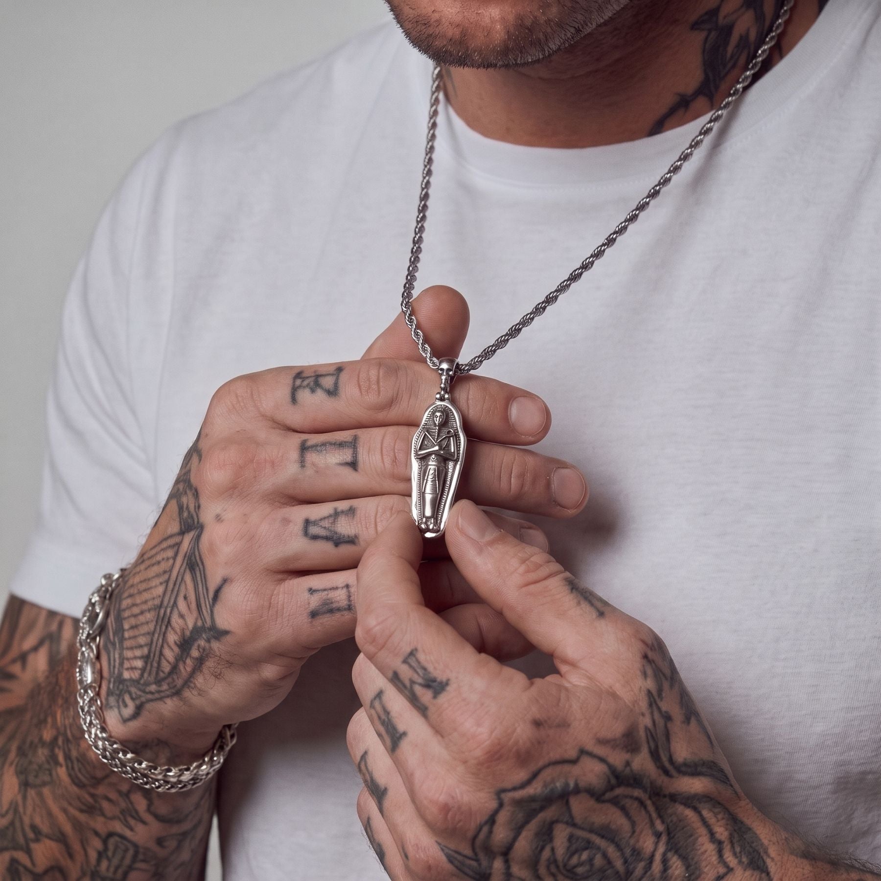Collier égyptien pour homme, en acier inoxydable, pendentif avec momie égyptienne