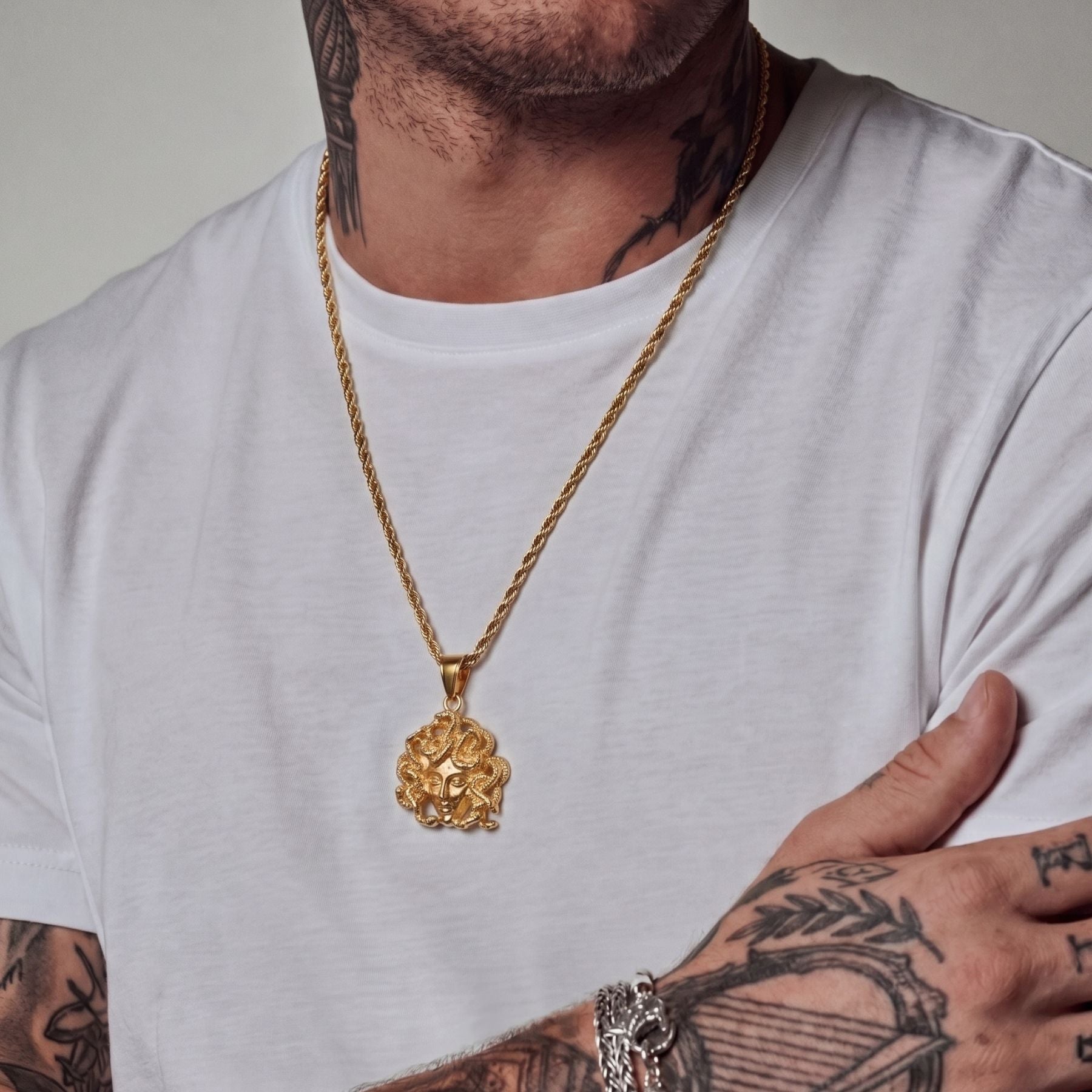 Collier medusa pour homme, en acier inoxydable, avec pendentif tête de serpent