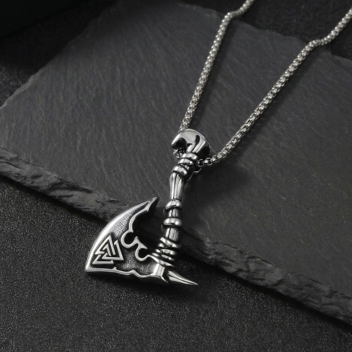 Collier pendentif hache viking Valknut pour homme, en acier inoxydable, motif nordique géométrique